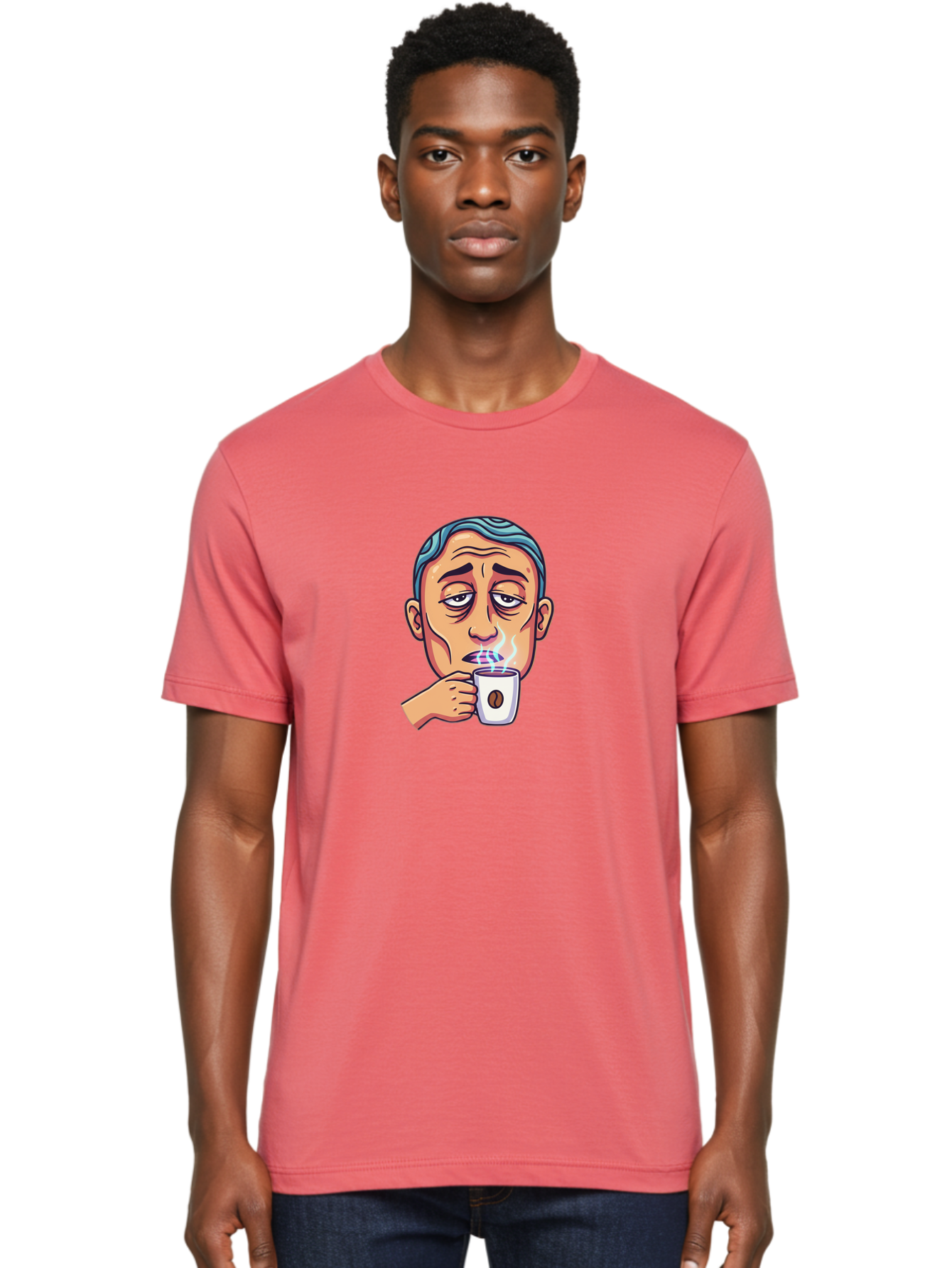 Man-Drinking-Coffee-1 Men'S Graphic Tee, 100% Cotton, Comfortable Casual Summer Wear, Machine Washable, Cartoon Man Drinking Coffee, Steaming Hot Beverage, Morning Pick-Me-Up, Caffeine Fix, Coffee Lover, Humorous Illustration Bac126 22