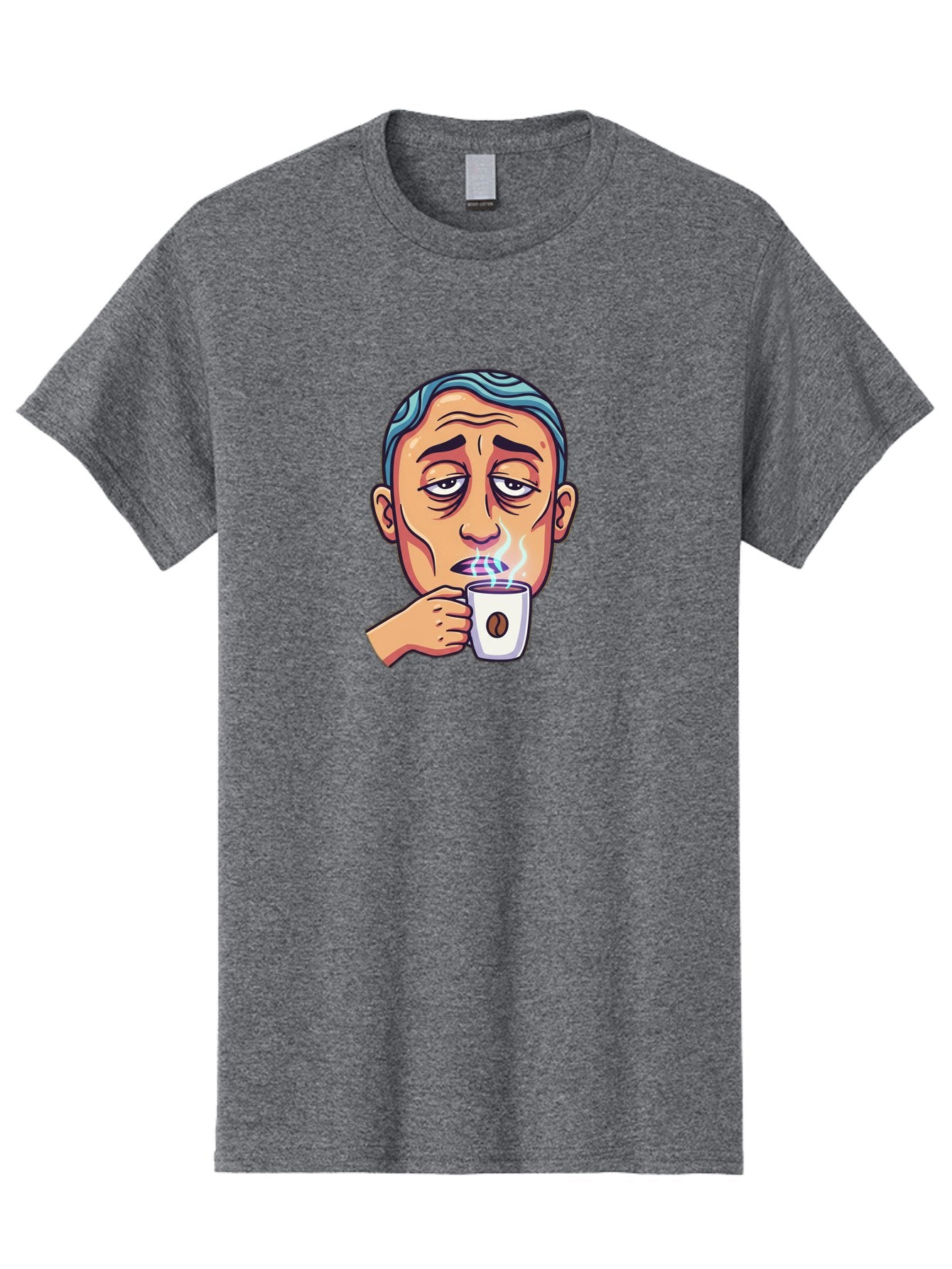 Man-Drinking-Coffee-1 Men'S Graphic Tee, 100% Cotton, Comfortable Casual Summer Wear, Machine Washable, Cartoon Man Drinking Coffee, Steaming Hot Beverage, Morning Pick-Me-Up, Caffeine Fix, Coffee Lover, Humorous Illustration Bac126 9