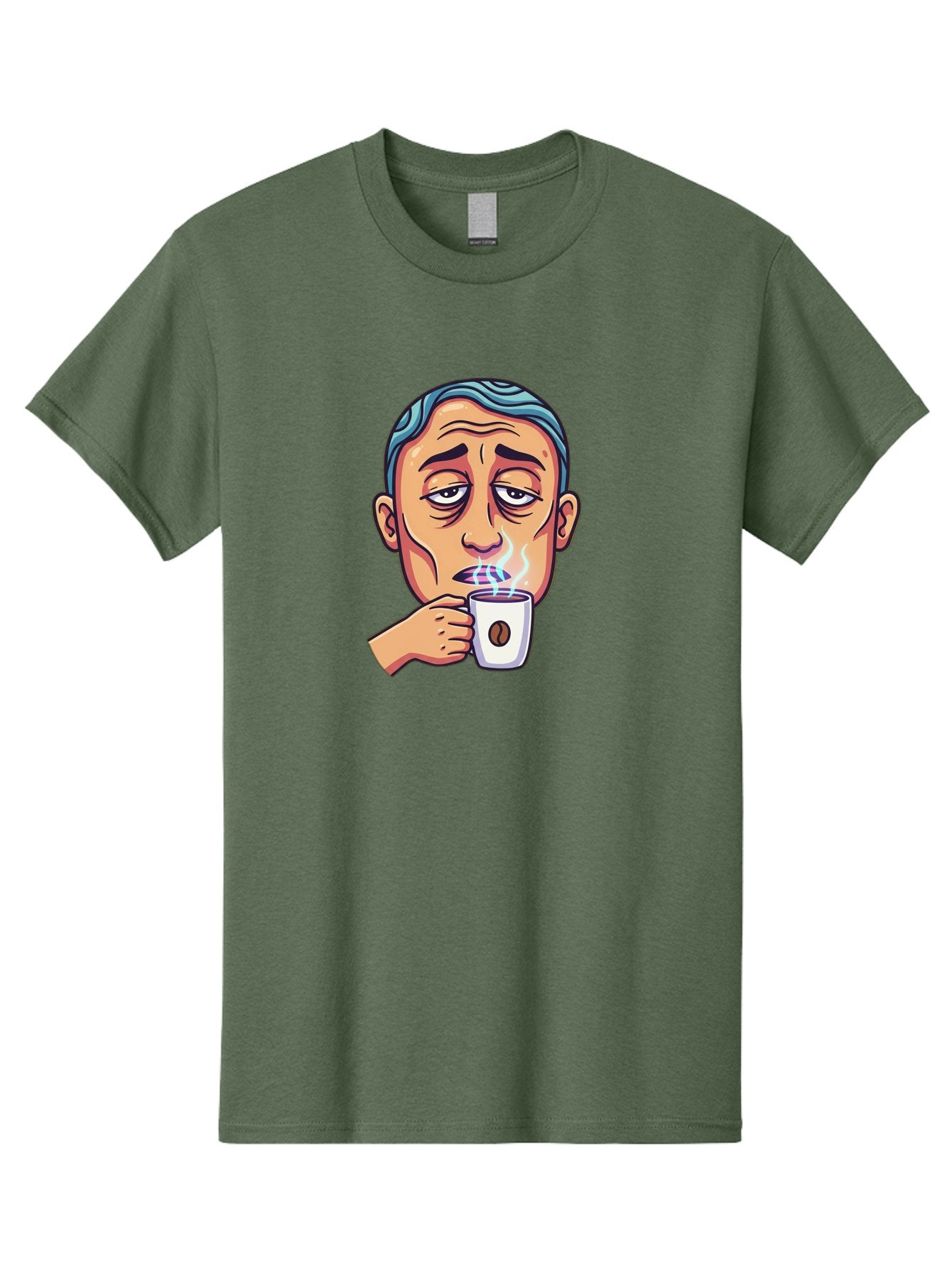 Man-Drinking-Coffee-1 Men'S Graphic Tee, 100% Cotton, Comfortable Casual Summer Wear, Machine Washable, Cartoon Man Drinking Coffee, Steaming Hot Beverage, Morning Pick-Me-Up, Caffeine Fix, Coffee Lover, Humorous Illustration Bac126 10