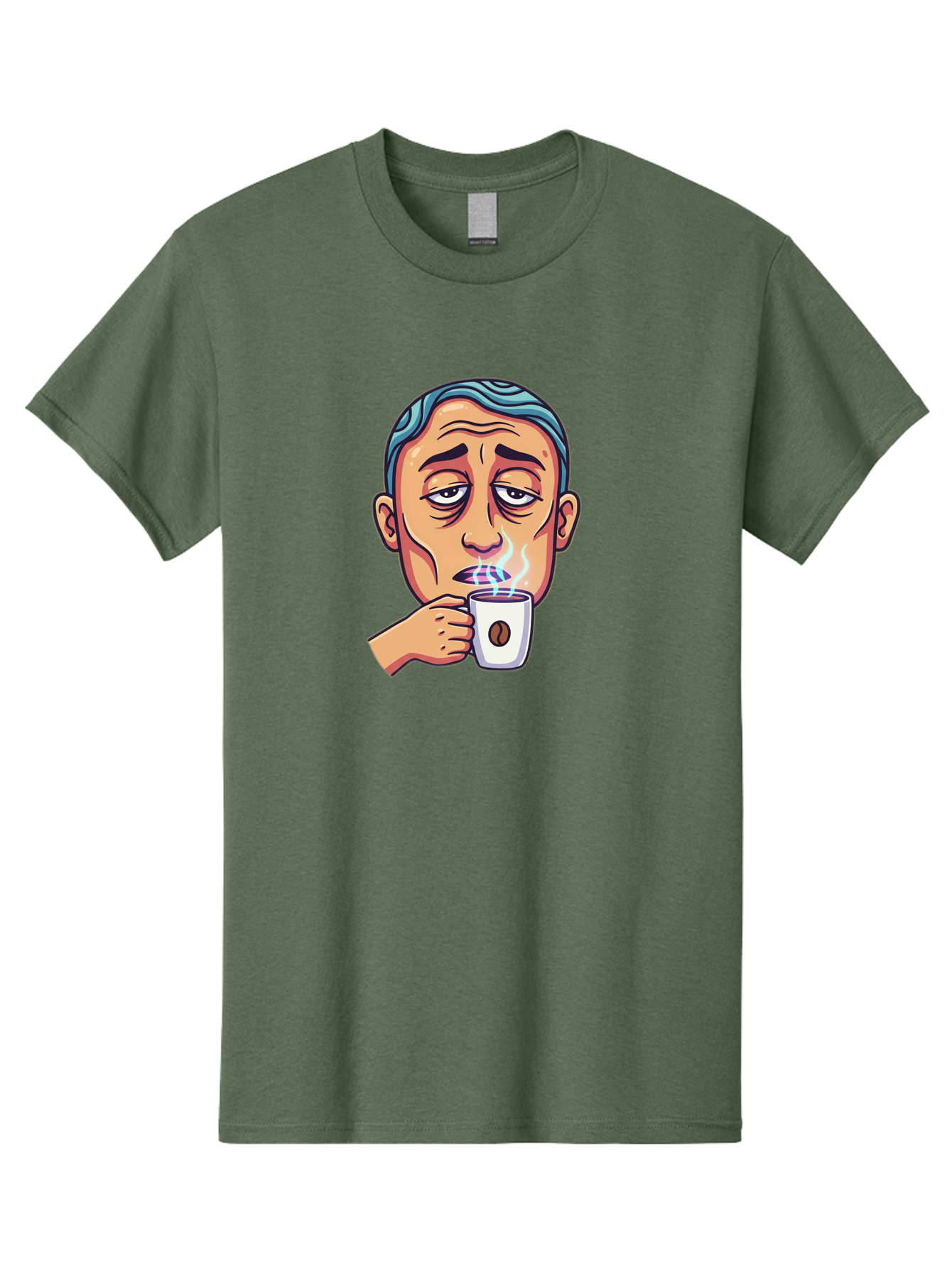 Man-Drinking-Coffee-1 Men'S Graphic Tee, 100% Cotton, Comfortable Casual Summer Wear, Machine Washable, Cartoon Man Drinking Coffee, Steaming Hot Beverage, Morning Pick-Me-Up, Caffeine Fix, Coffee Lover, Humorous Illustration Bac126 14