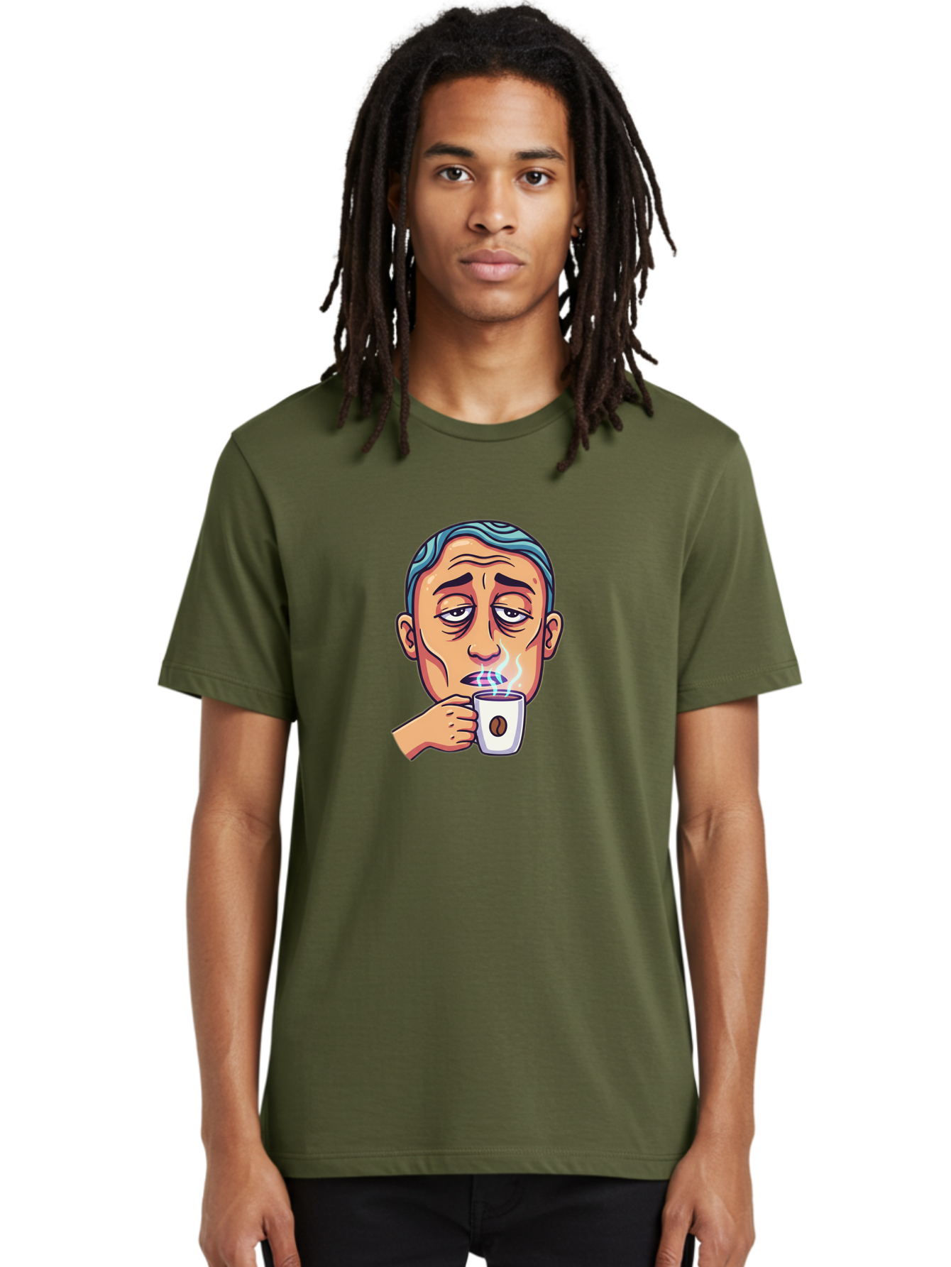 Man-Drinking-Coffee-1 Men'S Graphic Tee, 100% Cotton, Comfortable Casual Summer Wear, Machine Washable, Cartoon Man Drinking Coffee, Steaming Hot Beverage, Morning Pick-Me-Up, Caffeine Fix, Coffee Lover, Humorous Illustration Bac126 29
