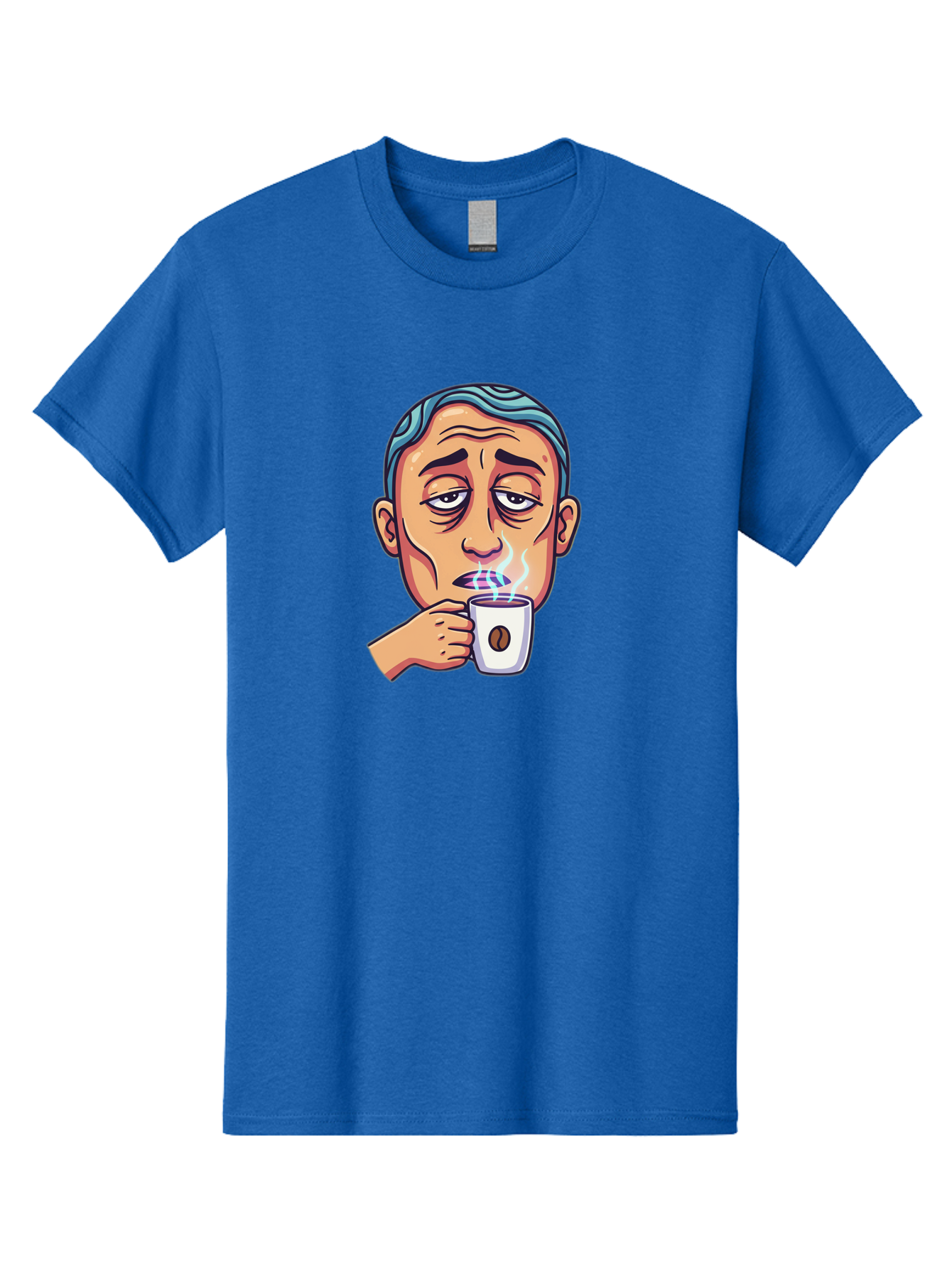 Man-Drinking-Coffee-1 Men'S Graphic Tee, 100% Cotton, Comfortable Casual Summer Wear, Machine Washable, Cartoon Man Drinking Coffee, Steaming Hot Beverage, Morning Pick-Me-Up, Caffeine Fix, Coffee Lover, Humorous Illustration Bac126 9