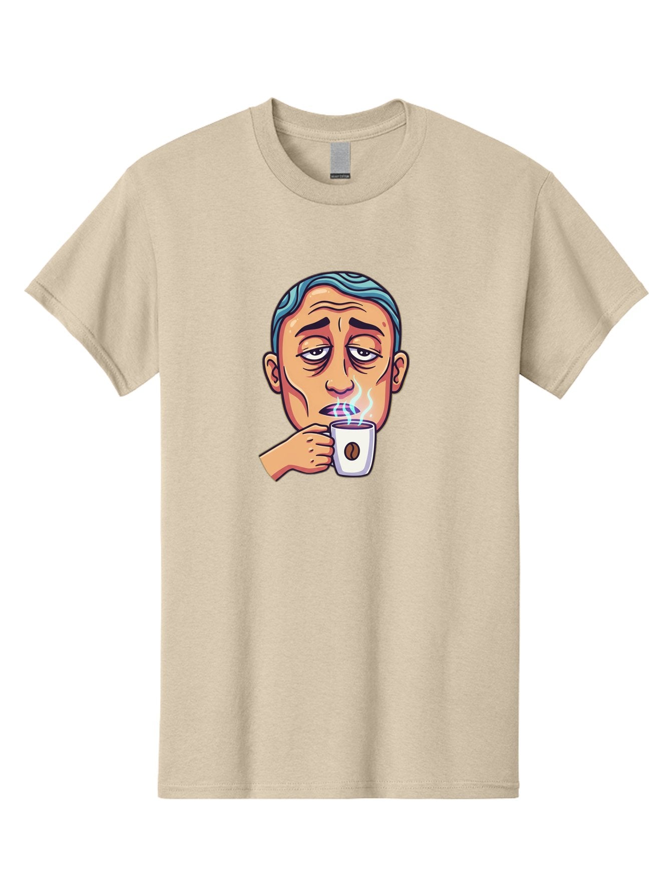 Man-Drinking-Coffee-1 Men'S Graphic Tee, 100% Cotton, Comfortable Casual Summer Wear, Machine Washable, Cartoon Man Drinking Coffee, Steaming Hot Beverage, Morning Pick-Me-Up, Caffeine Fix, Coffee Lover, Humorous Illustration Bac126 4