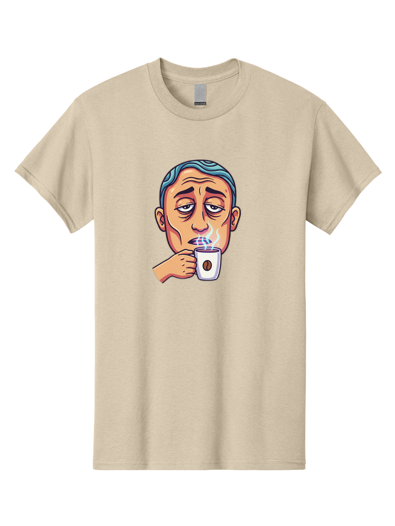 Man-Drinking-Coffee-1 Men'S Graphic Tee, 100% Cotton, Comfortable Casual Summer Wear, Machine Washable, Cartoon Man Drinking Coffee, Steaming Hot Beverage, Morning Pick-Me-Up, Caffeine Fix, Coffee Lover, Humorous Illustration Bac126 12