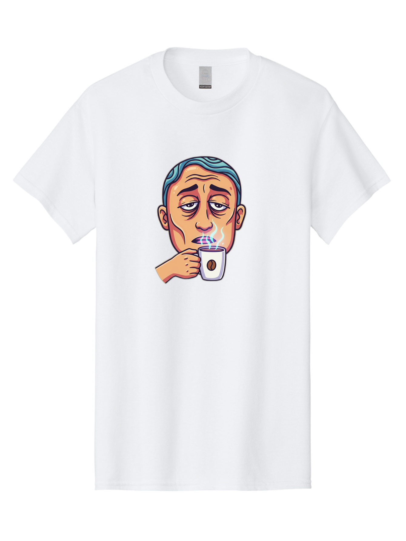 Man-Drinking-Coffee-1 Men'S Graphic Tee, 100% Cotton, Comfortable Casual Summer Wear, Machine Washable, Cartoon Man Drinking Coffee, Steaming Hot Beverage, Morning Pick-Me-Up, Caffeine Fix, Coffee Lover, Humorous Illustration Bac126 11