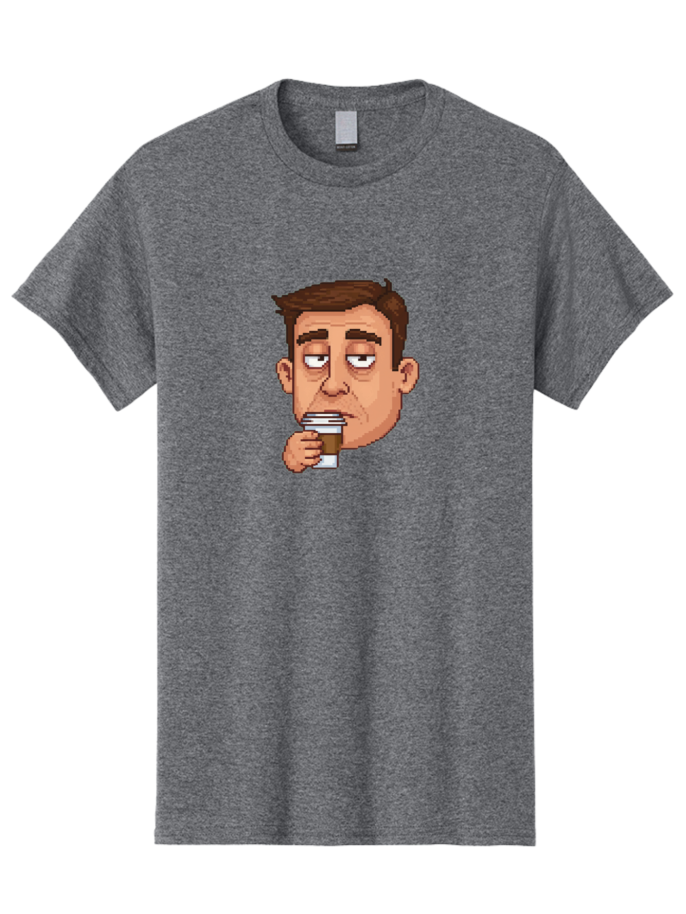 Man-Drinking-Coffee Men'S Graphic Tee, 100% Cotton, Comfortable Casual Summer Wear, Machine Washable, Cartoon Man, Pixel Art, Coffee Cup, Morning Routine, Daily Grind, Coffee Lover, Relaxed Atmosphere, Pixelated Character Bac127 6