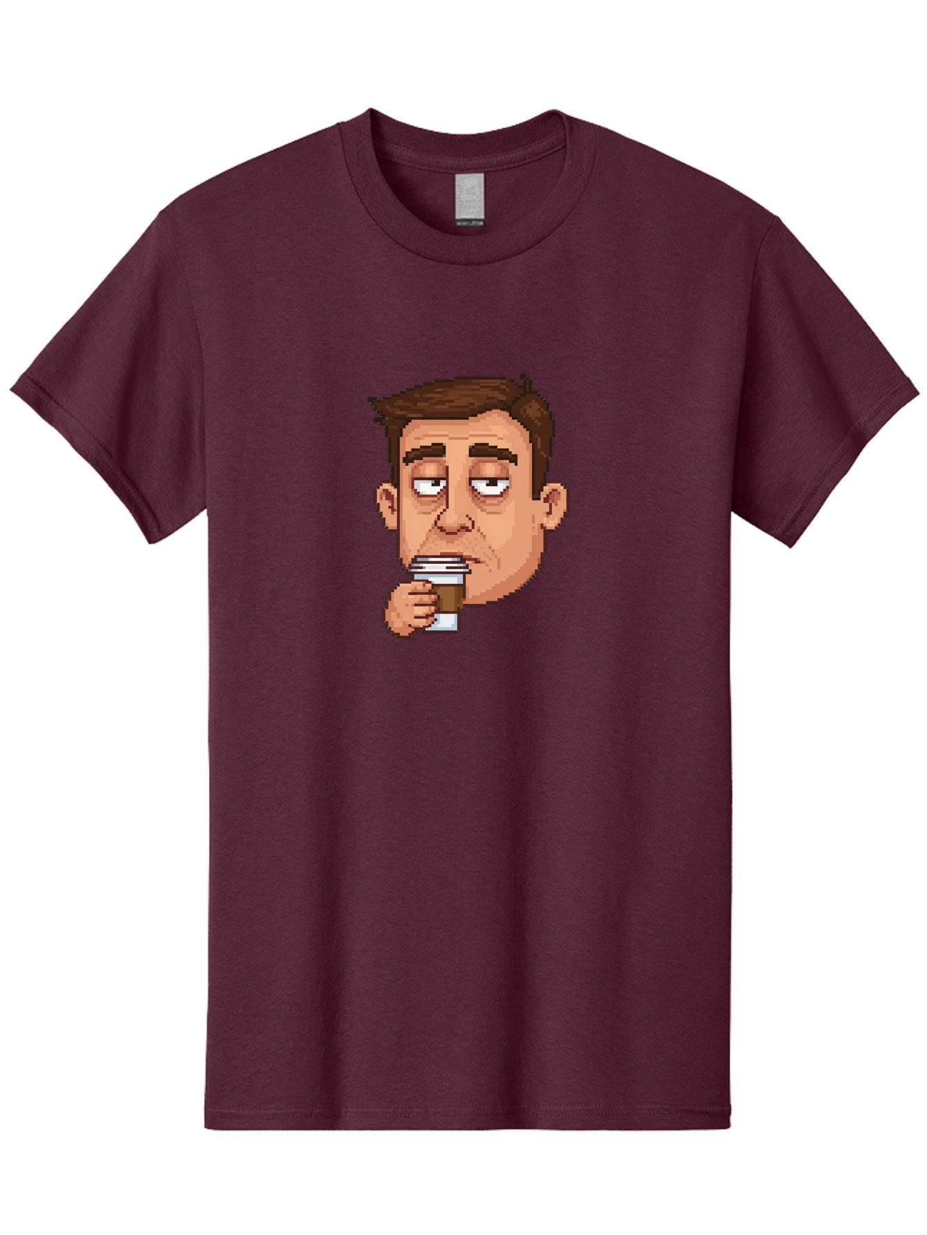 Man-Drinking-Coffee Men'S Graphic Tee, 100% Cotton, Comfortable Casual Summer Wear, Machine Washable, Cartoon Man, Pixel Art, Coffee Cup, Morning Routine, Daily Grind, Coffee Lover, Relaxed Atmosphere, Pixelated Character Bac127 11
