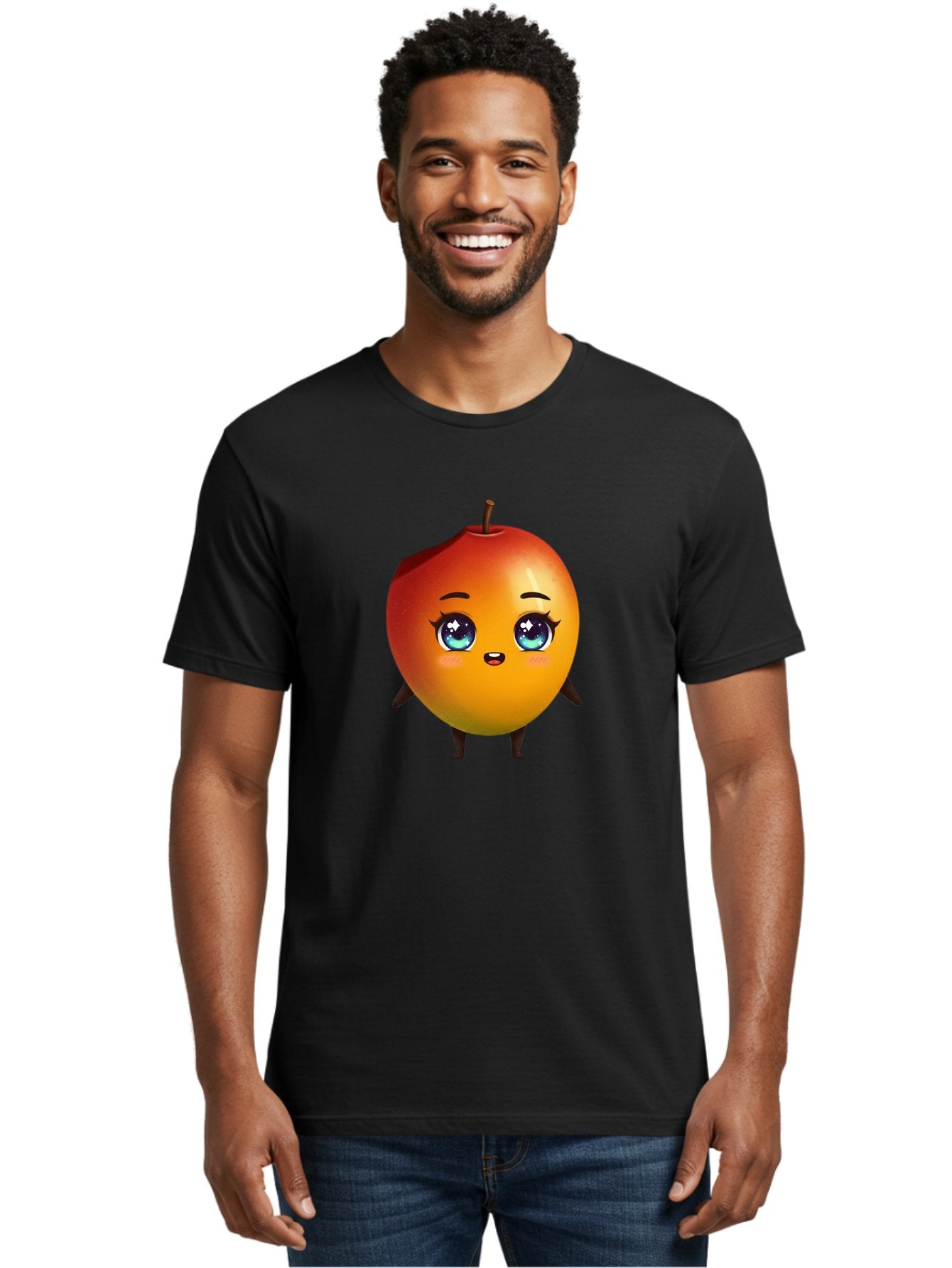 Mango-1 Men'S Graphic Tee, 100% Cotton, Comfortable Casual Summer Wear, Machine Washable, Cartoon Apple, Kawaii Fruit, Adorable Character, Big Eyes, Sweet Expression, Playful Design, Vibrant Colors, Fun Illustration, Kawaii Art Bac128 17