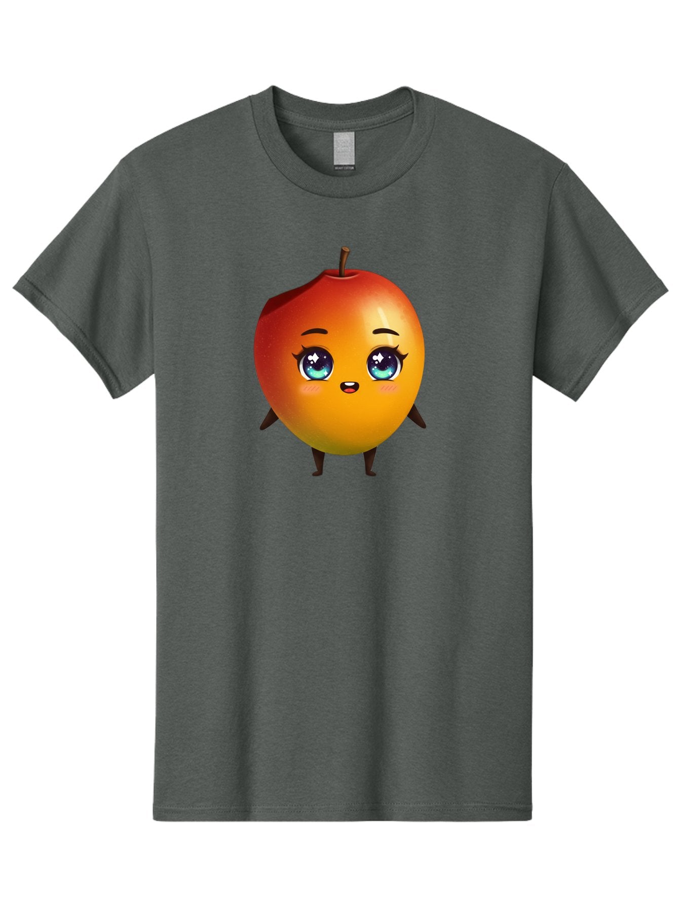 Mango-1 Men'S Graphic Tee, 100% Cotton, Comfortable Casual Summer Wear, Machine Washable, Cartoon Apple, Kawaii Fruit, Adorable Character, Big Eyes, Sweet Expression, Playful Design, Vibrant Colors, Fun Illustration, Kawaii Art Bac128