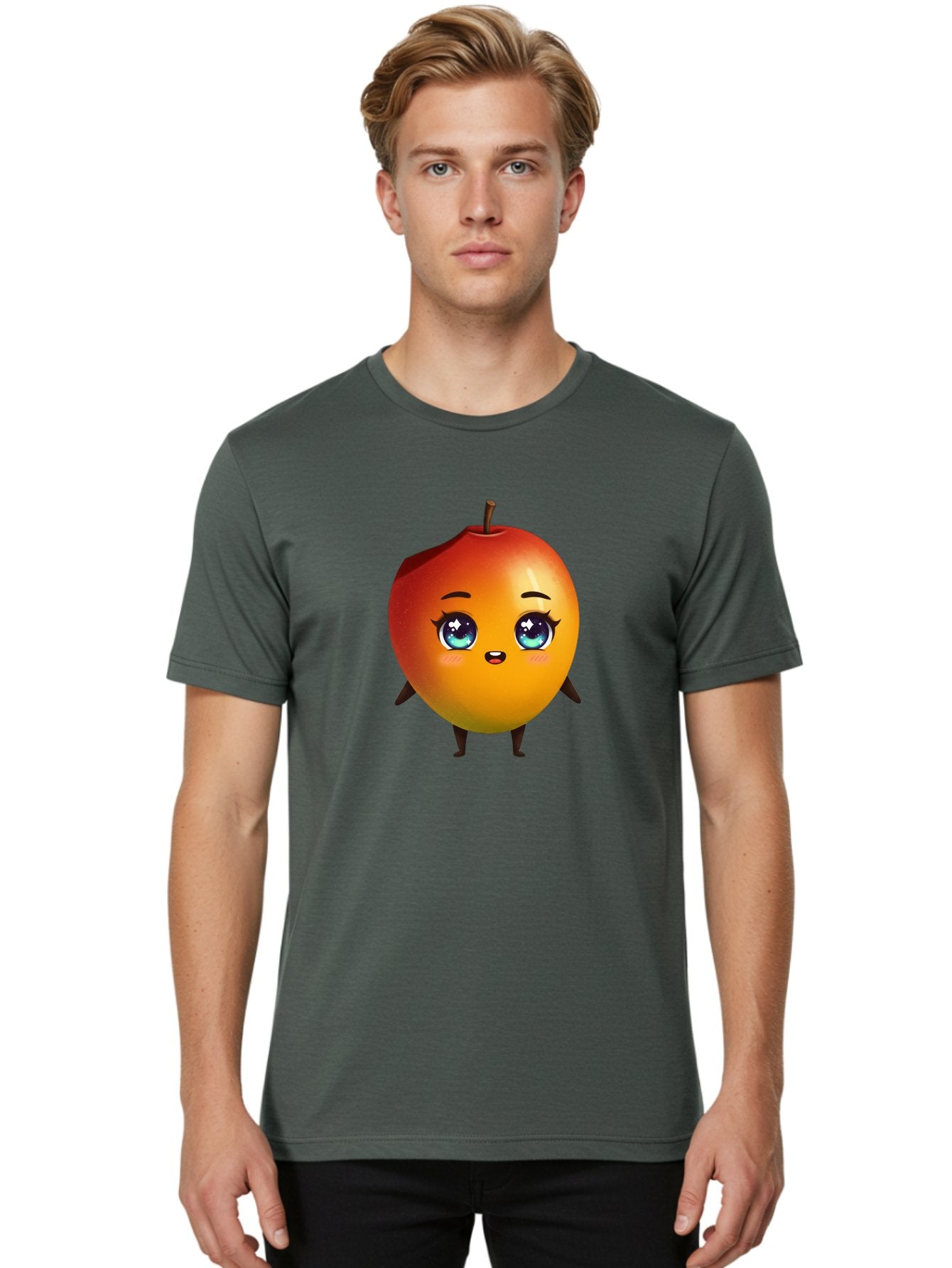 Mango-1 Men'S Graphic Tee, 100% Cotton, Comfortable Casual Summer Wear, Machine Washable, Cartoon Apple, Kawaii Fruit, Adorable Character, Big Eyes, Sweet Expression, Playful Design, Vibrant Colors, Fun Illustration, Kawaii Art Bac128 21