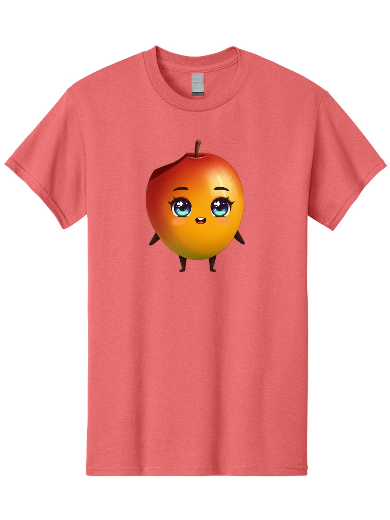 Mango-1 Men'S Graphic Tee, 100% Cotton, Comfortable Casual Summer Wear, Machine Washable, Cartoon Apple, Kawaii Fruit, Adorable Character, Big Eyes, Sweet Expression, Playful Design, Vibrant Colors, Fun Illustration, Kawaii Art Bac128 5