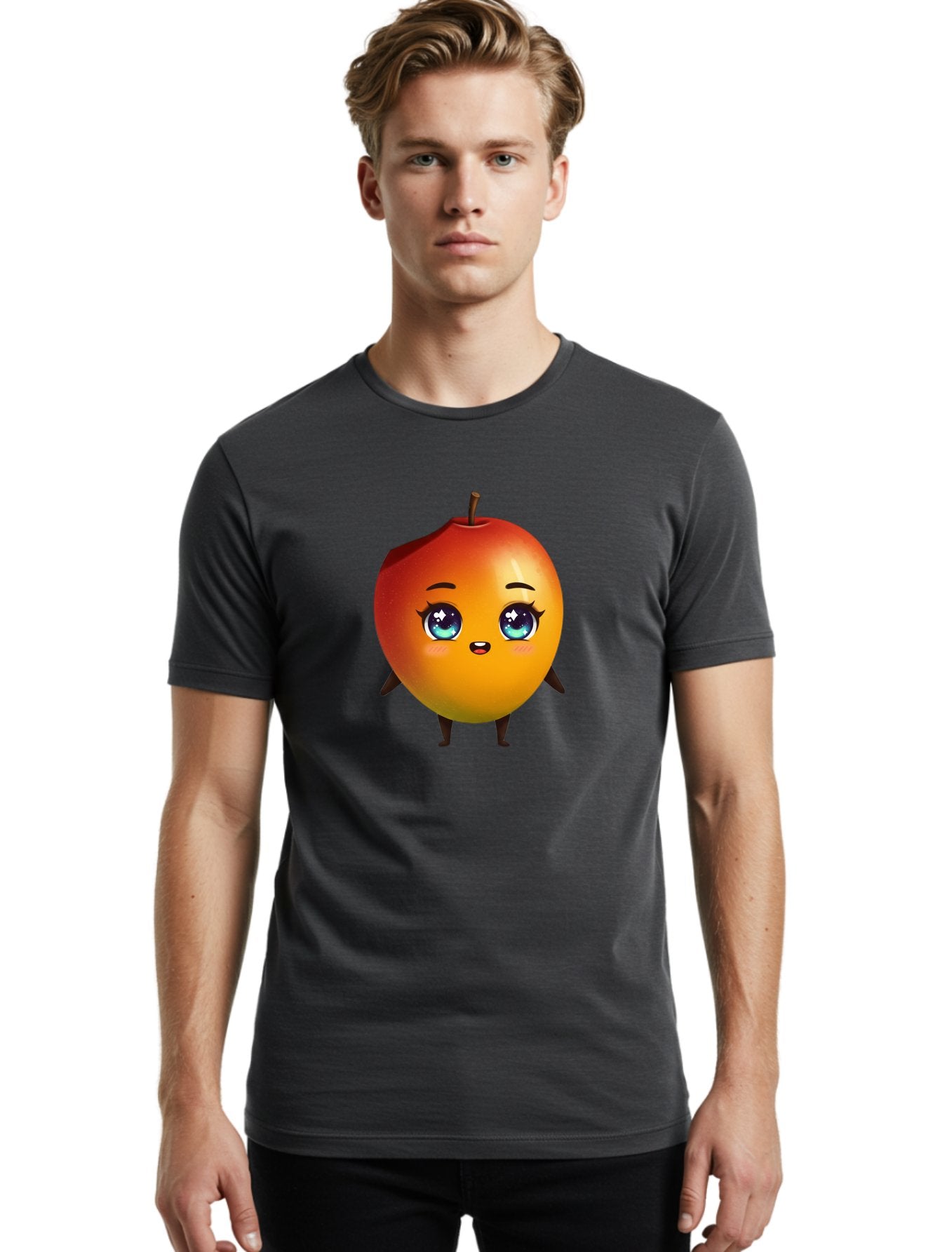 Mango-1 Men'S Graphic Tee, 100% Cotton, Comfortable Casual Summer Wear, Machine Washable, Cartoon Apple, Kawaii Fruit, Adorable Character, Big Eyes, Sweet Expression, Playful Design, Vibrant Colors, Fun Illustration, Kawaii Art Bac128 16