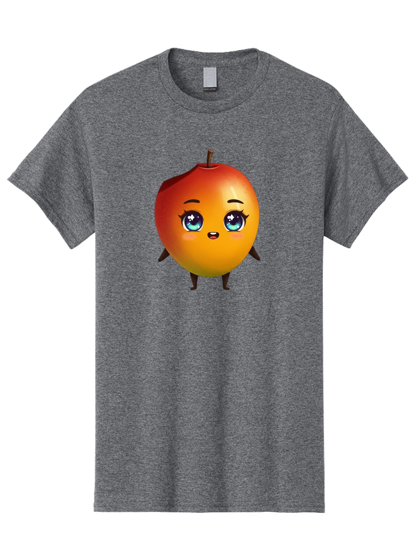 Mango-1 Men'S Graphic Tee, 100% Cotton, Comfortable Casual Summer Wear, Machine Washable, Cartoon Apple, Kawaii Fruit, Adorable Character, Big Eyes, Sweet Expression, Playful Design, Vibrant Colors, Fun Illustration, Kawaii Art Bac128