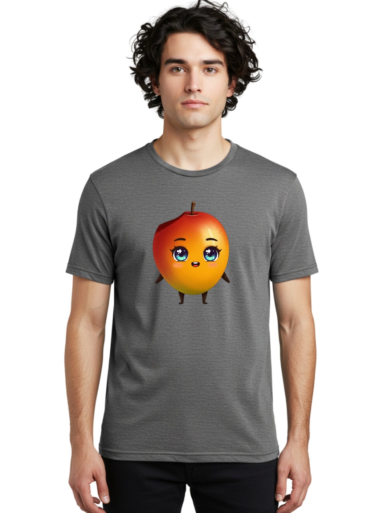 Mango-1 Men'S Graphic Tee, 100% Cotton, Comfortable Casual Summer Wear, Machine Washable, Cartoon Apple, Kawaii Fruit, Adorable Character, Big Eyes, Sweet Expression, Playful Design, Vibrant Colors, Fun Illustration, Kawaii Art Bac128 19