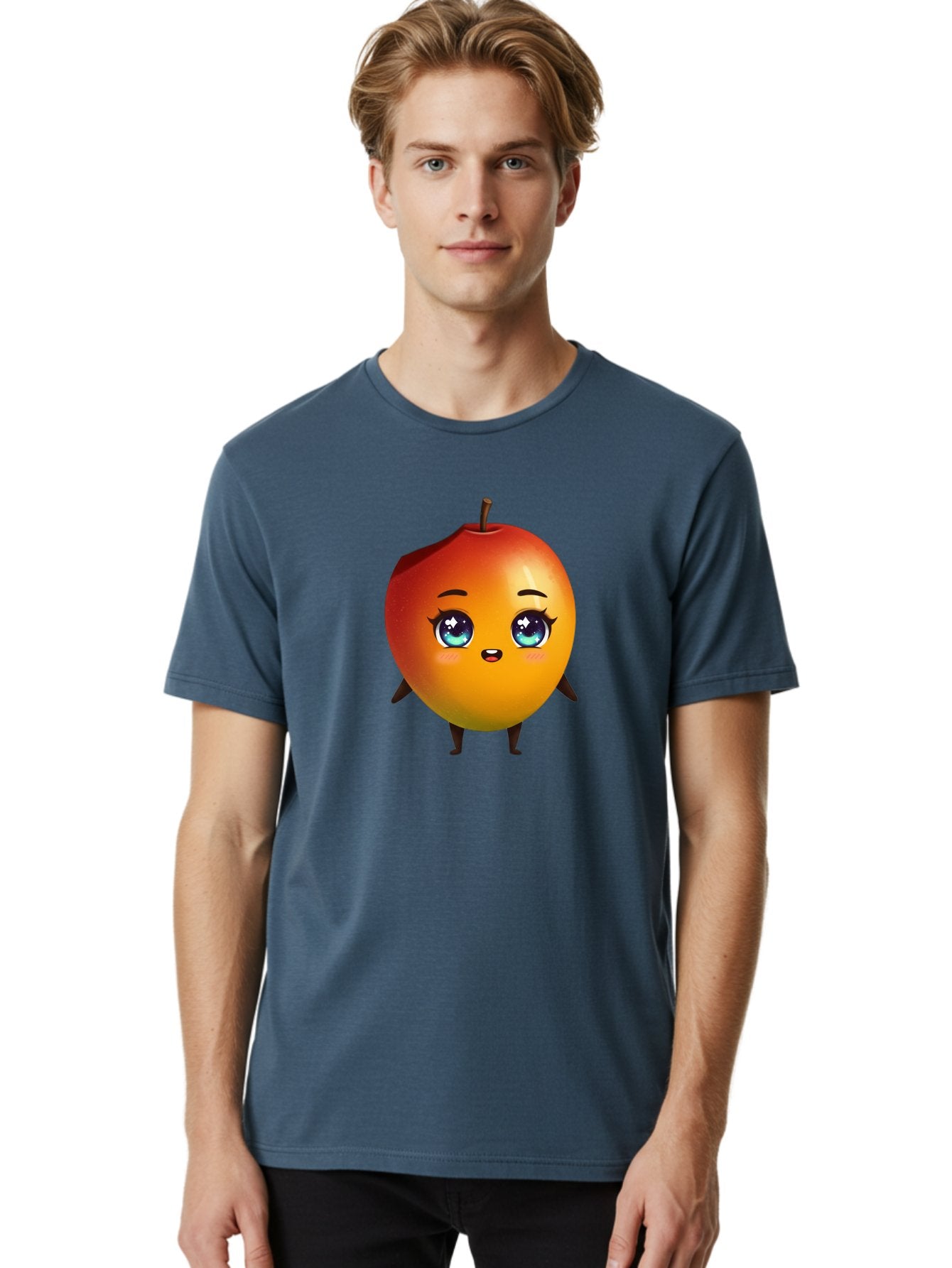 Mango-1 Men'S Graphic Tee, 100% Cotton, Comfortable Casual Summer Wear, Machine Washable, Cartoon Apple, Kawaii Fruit, Adorable Character, Big Eyes, Sweet Expression, Playful Design, Vibrant Colors, Fun Illustration, Kawaii Art Bac128 28