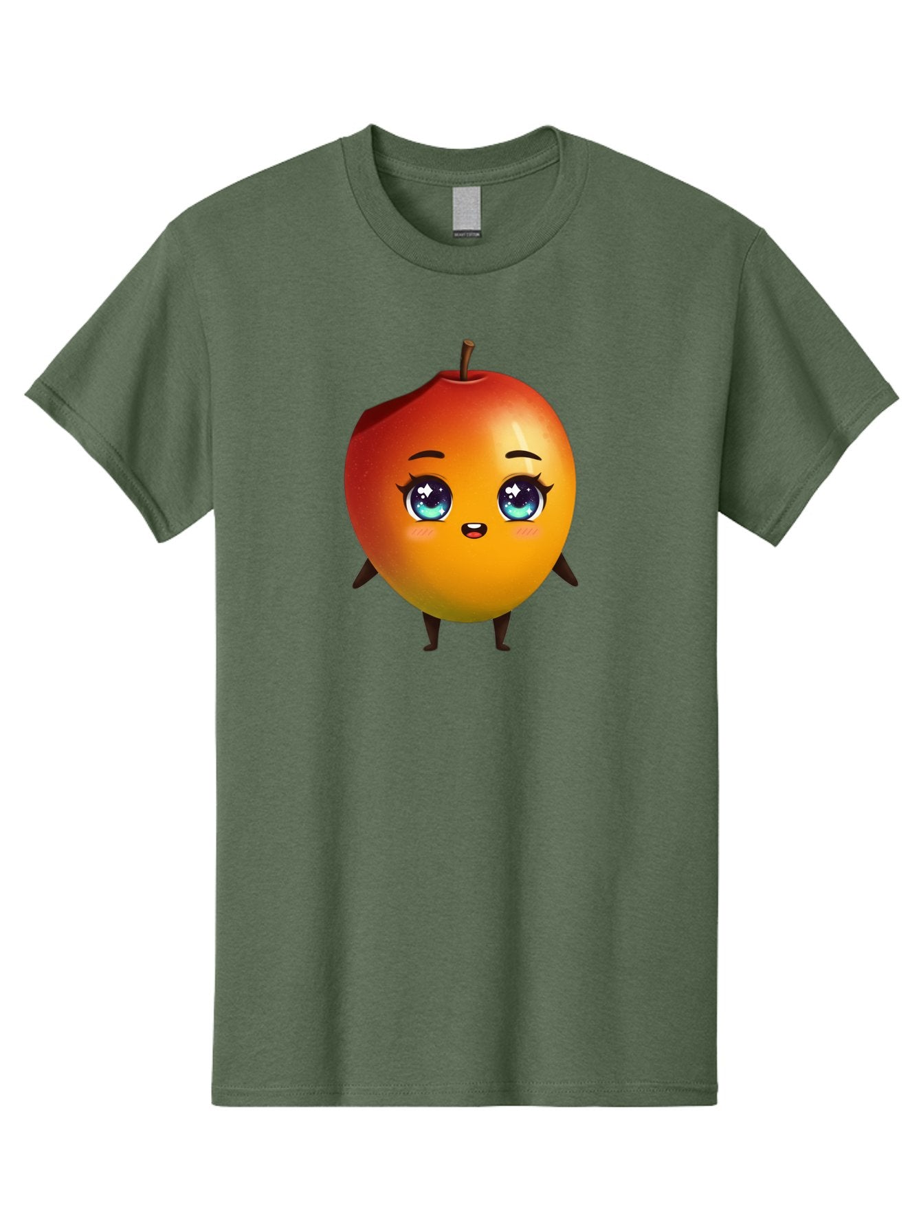 Mango-1 Men'S Graphic Tee, 100% Cotton, Comfortable Casual Summer Wear, Machine Washable, Cartoon Apple, Kawaii Fruit, Adorable Character, Big Eyes, Sweet Expression, Playful Design, Vibrant Colors, Fun Illustration, Kawaii Art Bac128 11