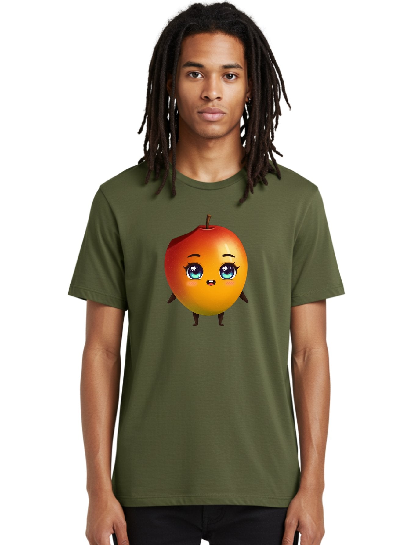 Mango-1 Men'S Graphic Tee, 100% Cotton, Comfortable Casual Summer Wear, Machine Washable, Cartoon Apple, Kawaii Fruit, Adorable Character, Big Eyes, Sweet Expression, Playful Design, Vibrant Colors, Fun Illustration, Kawaii Art Bac128 27