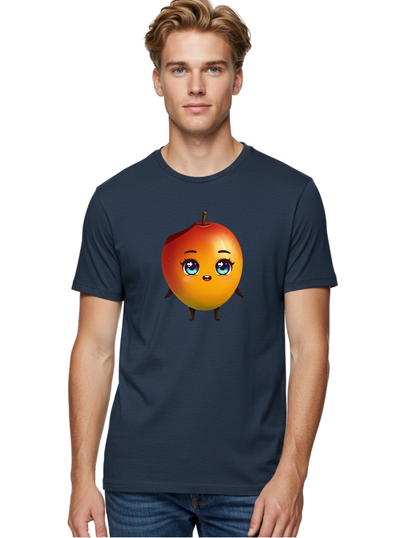 Mango-1 Men'S Graphic Tee, 100% Cotton, Comfortable Casual Summer Wear, Machine Washable, Cartoon Apple, Kawaii Fruit, Adorable Character, Big Eyes, Sweet Expression, Playful Design, Vibrant Colors, Fun Illustration, Kawaii Art Bac128 22