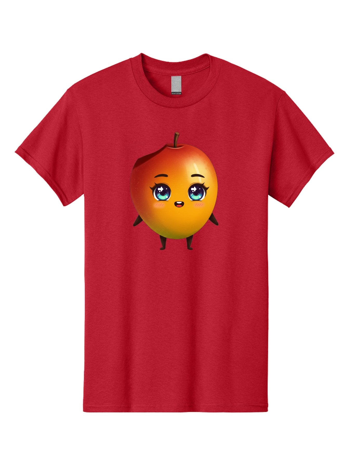 Mango-1 Men'S Graphic Tee, 100% Cotton, Comfortable Casual Summer Wear, Machine Washable, Cartoon Apple, Kawaii Fruit, Adorable Character, Big Eyes, Sweet Expression, Playful Design, Vibrant Colors, Fun Illustration, Kawaii Art Bac128 8