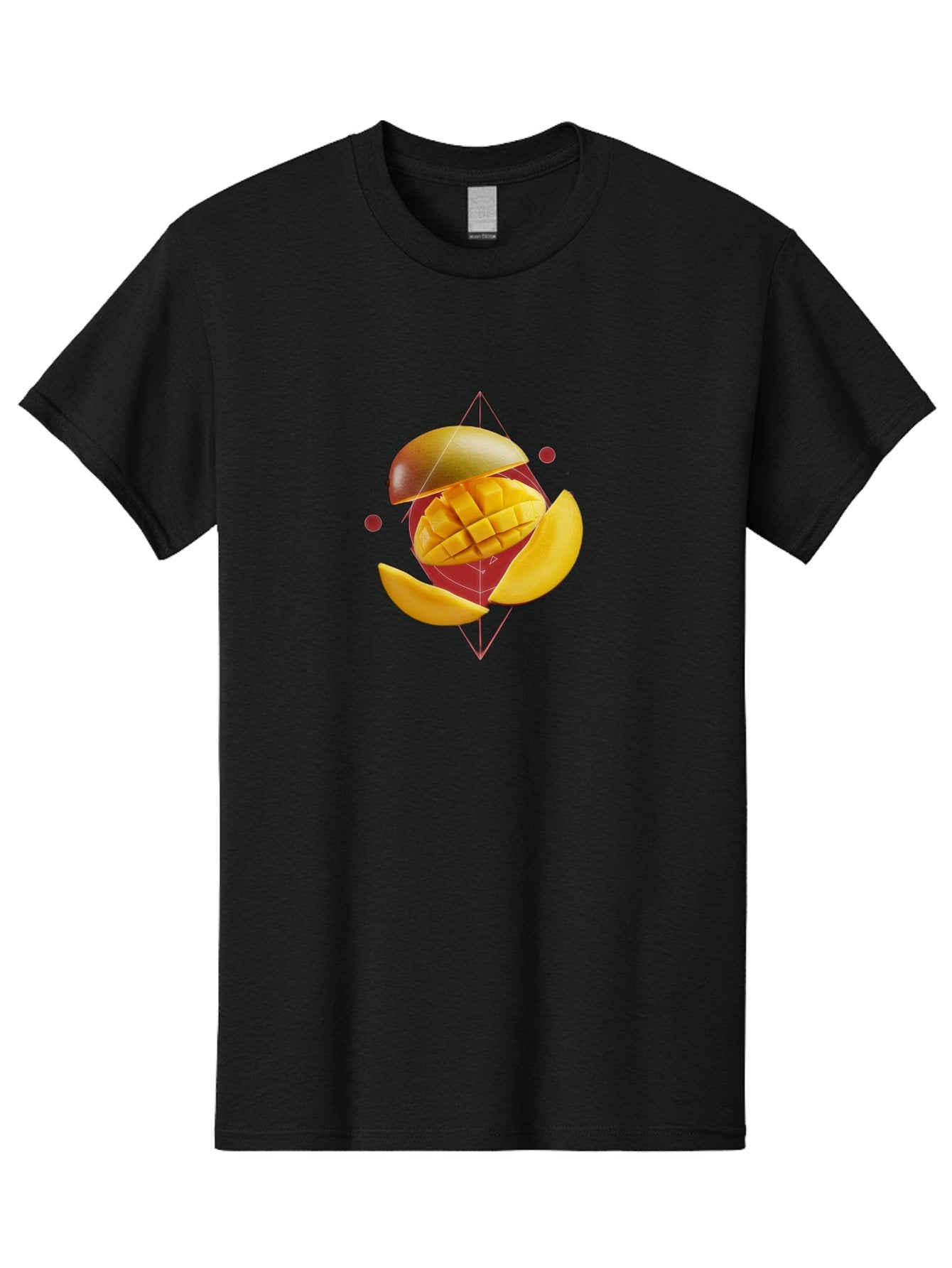 Mango-2 Men'S Graphic Tee, 100% Cotton, Comfortable Casual Summer Wear, Machine Washable, Mango Fruit, Sliced Mango, Yellow Fruit, Tropical Flavors, Juicy Texture, Fruit Arrangement, Geometric Shapes, Fresh Produce, Healthy Snack Bac129 9