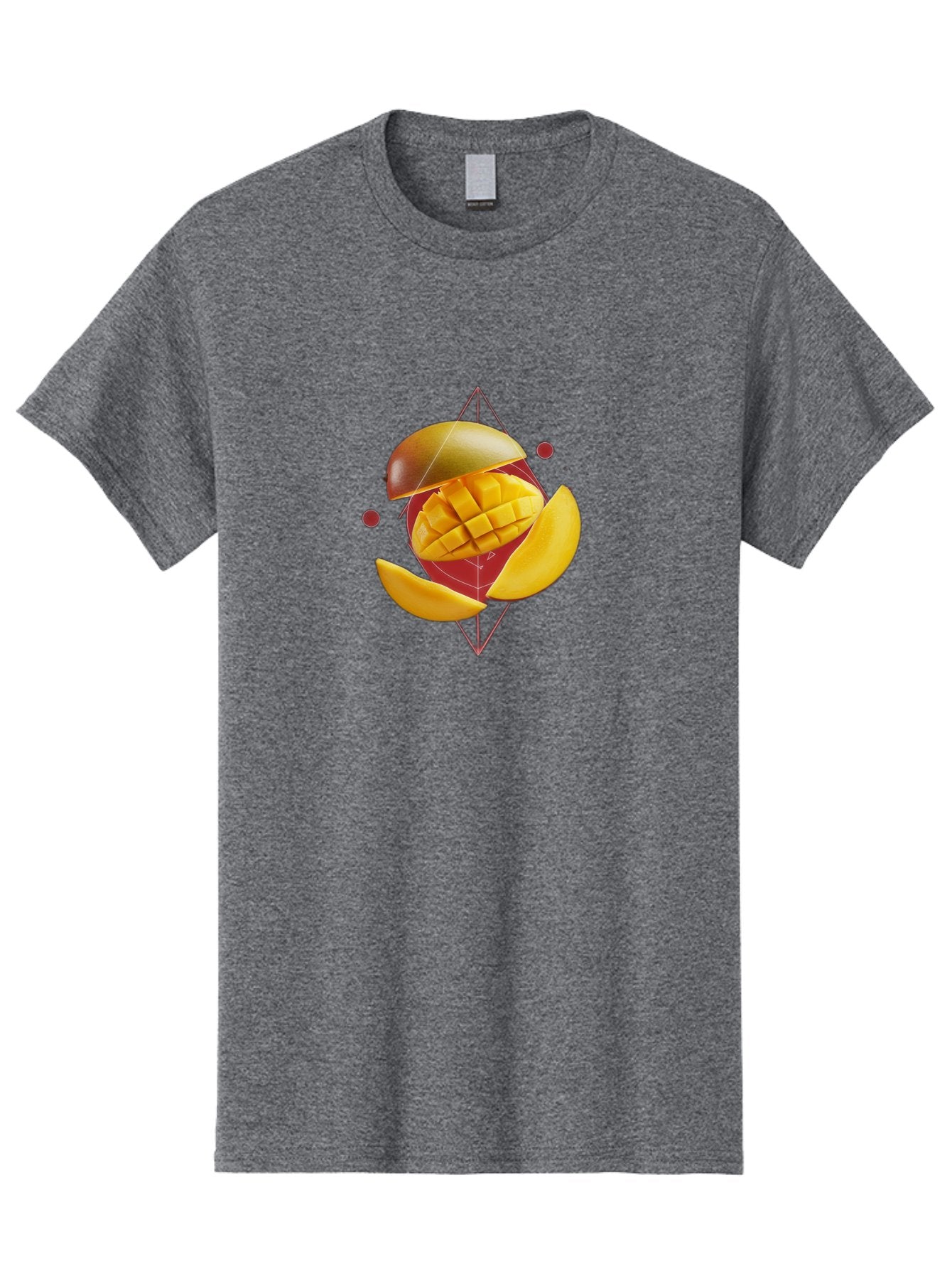 Mango-2 Men'S Graphic Tee, 100% Cotton, Comfortable Casual Summer Wear, Machine Washable, Mango Fruit, Sliced Mango, Yellow Fruit, Tropical Flavors, Juicy Texture, Fruit Arrangement, Geometric Shapes, Fresh Produce, Healthy Snack Bac129 6