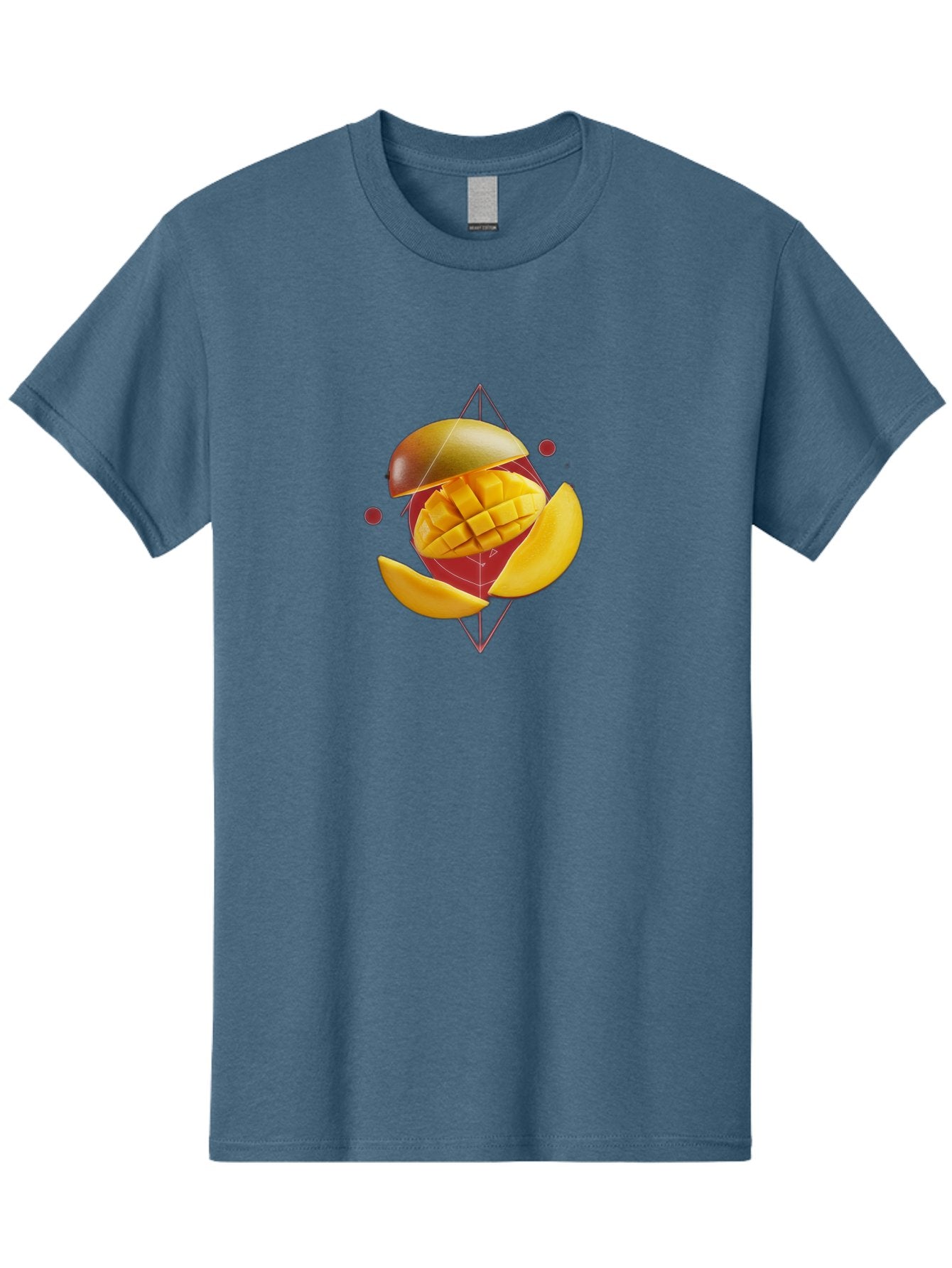 Mango-2 Men'S Graphic Tee, 100% Cotton, Comfortable Casual Summer Wear, Machine Washable, Mango Fruit, Sliced Mango, Yellow Fruit, Tropical Flavors, Juicy Texture, Fruit Arrangement, Geometric Shapes, Fresh Produce, Healthy Snack Bac129 15