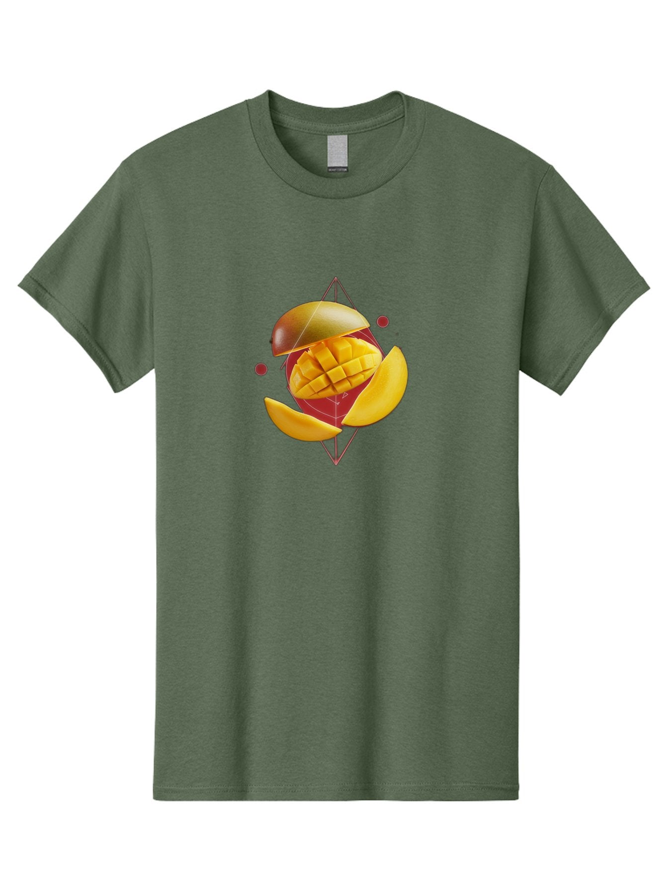 Mango-2 Men'S Graphic Tee, 100% Cotton, Comfortable Casual Summer Wear, Machine Washable, Mango Fruit, Sliced Mango, Yellow Fruit, Tropical Flavors, Juicy Texture, Fruit Arrangement, Geometric Shapes, Fresh Produce, Healthy Snack Bac129 7