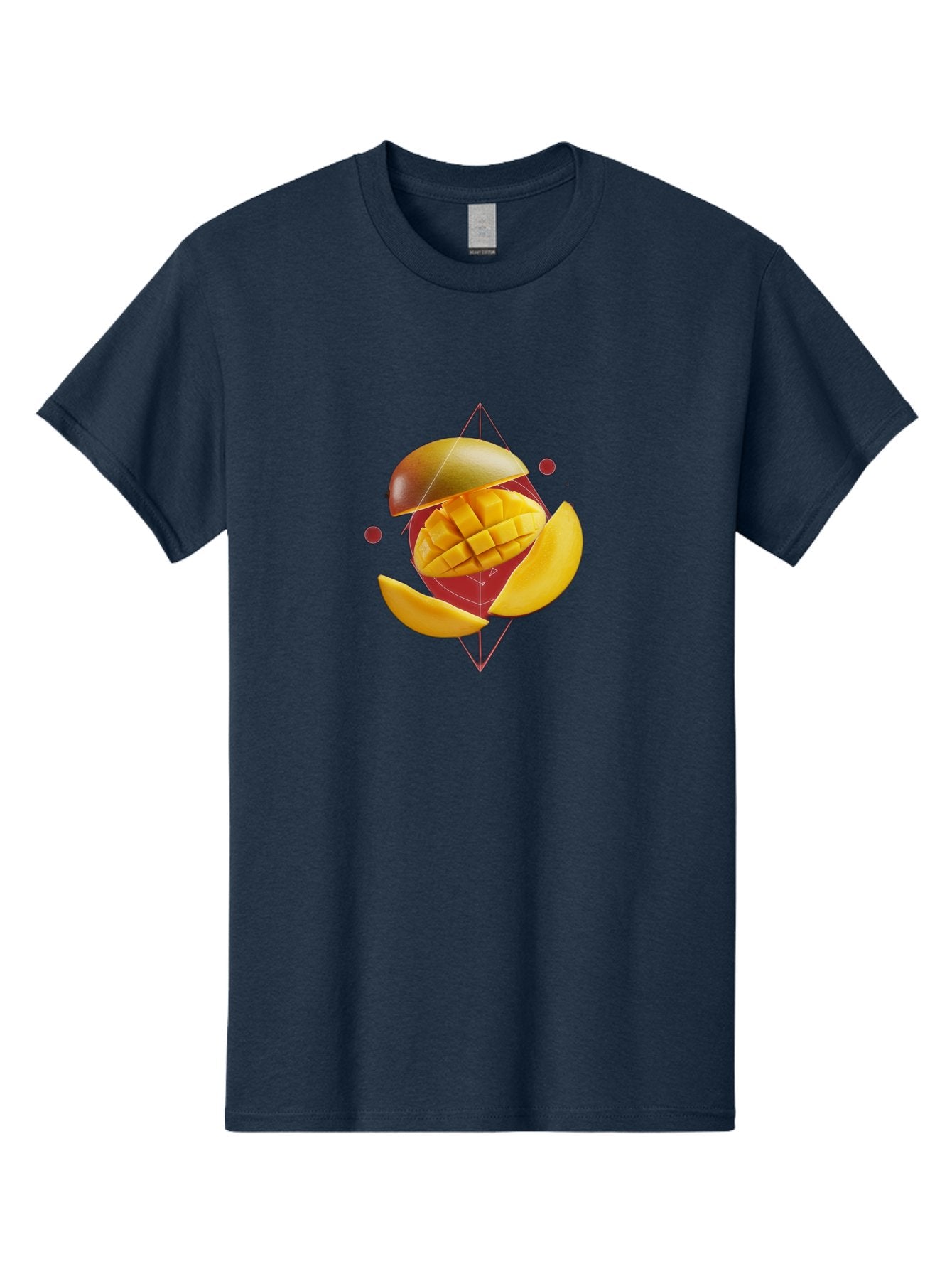 Mango-2 Men'S Graphic Tee, 100% Cotton, Comfortable Casual Summer Wear, Machine Washable, Mango Fruit, Sliced Mango, Yellow Fruit, Tropical Flavors, Juicy Texture, Fruit Arrangement, Geometric Shapes, Fresh Produce, Healthy Snack Bac129 8