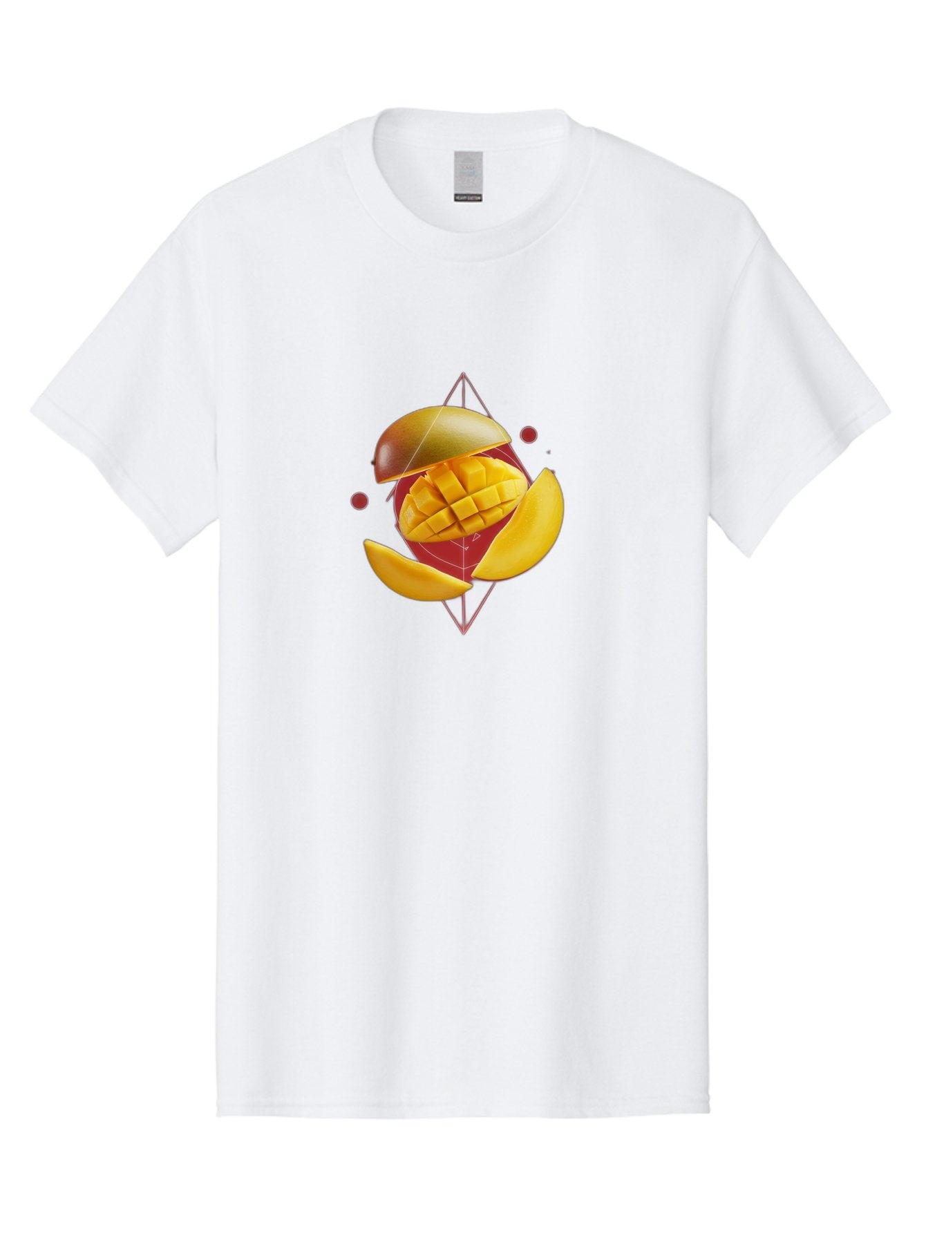 Mango-2 Men'S Graphic Tee, 100% Cotton, Comfortable Casual Summer Wear, Machine Washable, Mango Fruit, Sliced Mango, Yellow Fruit, Tropical Flavors, Juicy Texture, Fruit Arrangement, Geometric Shapes, Fresh Produce, Healthy Snack Bac129 4