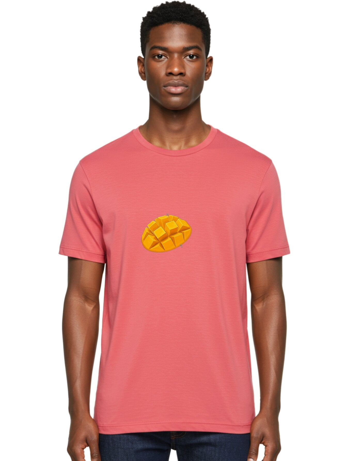 Mango-3 Men'S Graphic Tee, 100% Cotton, Comfortable Casual Summer Wear, Machine Washable, Cubed Mango, Diced Mango, Mango Fruit, Orange Fruit, 3D Illustration, Mango Chunks, Vibrant Orange, Fruit Graphic, Food Illustration Bac130 18