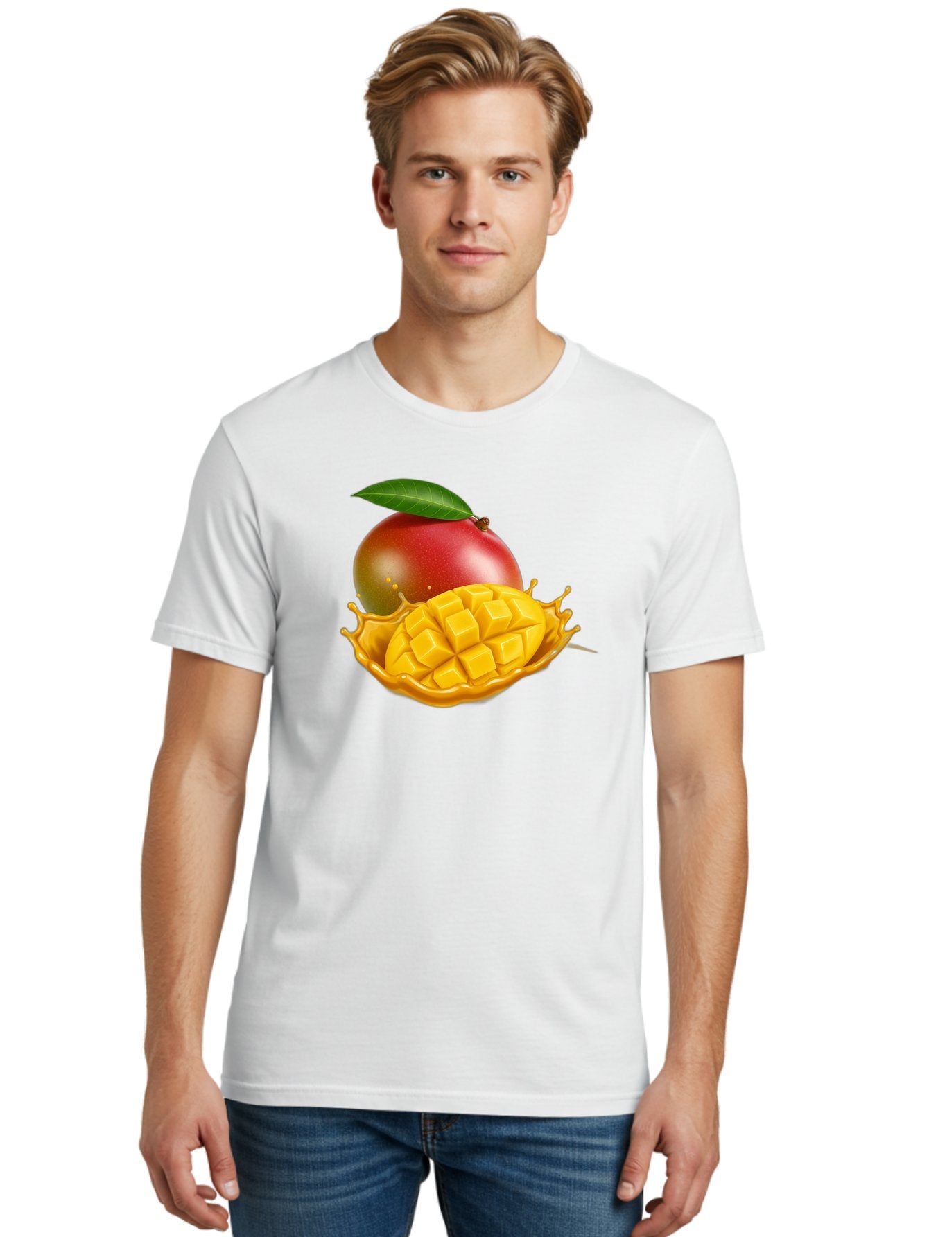 Mango-5 Men'S Graphic Tee, 100% Cotton, Comfortable Casual Summer Wear, Machine Washable, Juicy Mango, Mango Chunks, Fresh Fruit, Yellow Mango, Ripe Mango, Mango Juice, Tropical Flavors, Sweet And Tangy Bac132 30