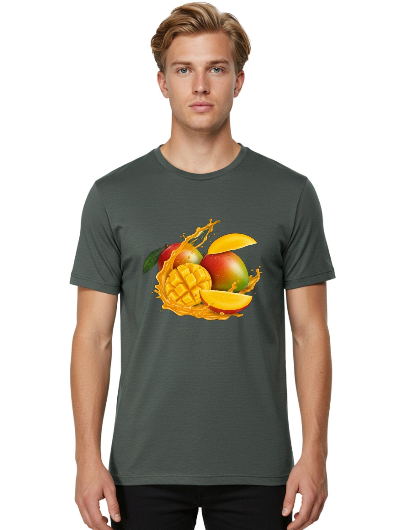 Mango-6 Men'S Graphic Tee, 100% Cotton, Comfortable Casual Summer Wear, Machine Washable, Juicy Mango, Mango Slices, Mango Chunks, Fresh Fruit, Tropical Fruit, Vibrant Colors, Splashing Juice, Mango Juice Bac133 24