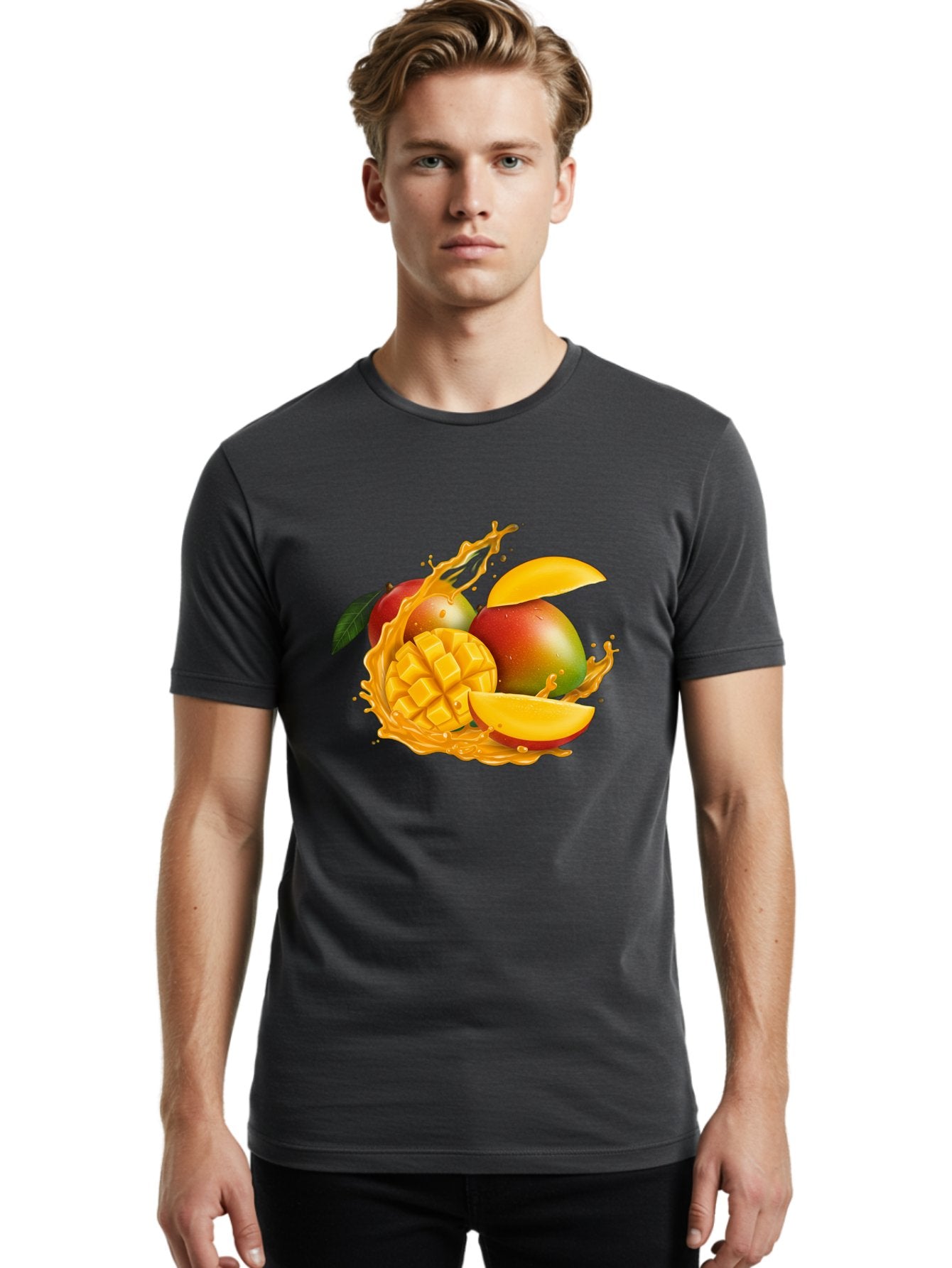 Mango-6 Men'S Graphic Tee, 100% Cotton, Comfortable Casual Summer Wear, Machine Washable, Juicy Mango, Mango Slices, Mango Chunks, Fresh Fruit, Tropical Fruit, Vibrant Colors, Splashing Juice, Mango Juice Bac133 18