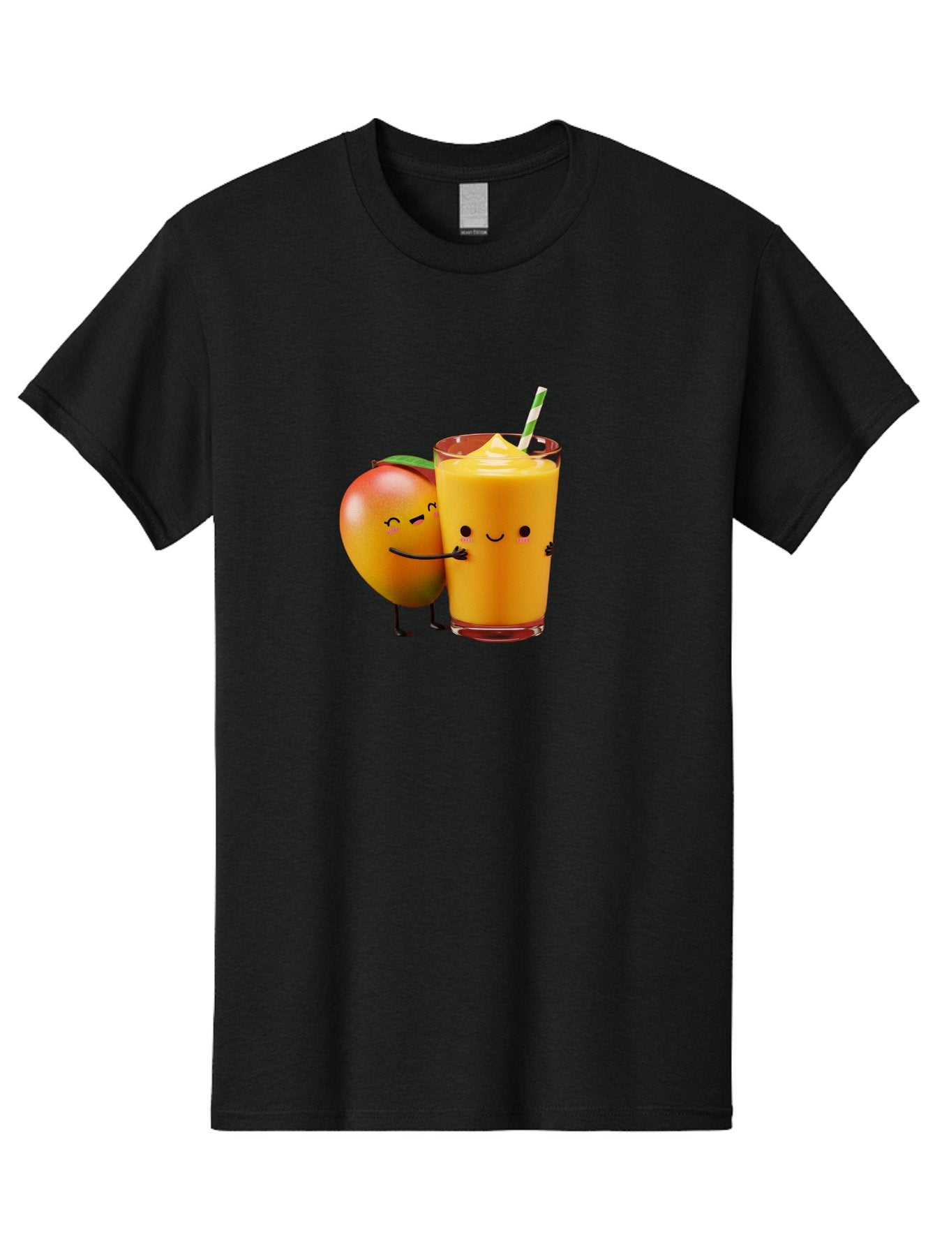 Mango-And-Smoothie Men'S Graphic Tee, 100% Cotton, Comfortable Casual Summer Wear, Machine Washable, Mango Smoothie, Mango Characters, Funny Illustration, Healthy Drink, Cartoon Fruit, Refreshing Beverage, Orange Juice, Happy Face, Bac134 15