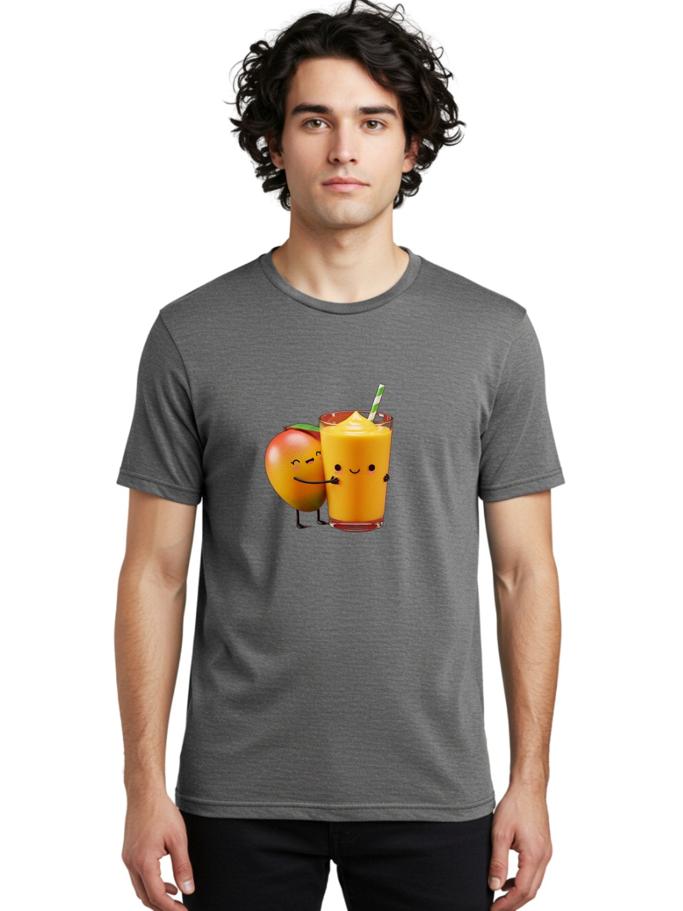 Mango-And-Smoothie Men'S Graphic Tee, 100% Cotton, Comfortable Casual Summer Wear, Machine Washable, Mango Smoothie, Mango Characters, Funny Illustration, Healthy Drink, Cartoon Fruit, Refreshing Beverage, Orange Juice, Happy Face, Bac134 22