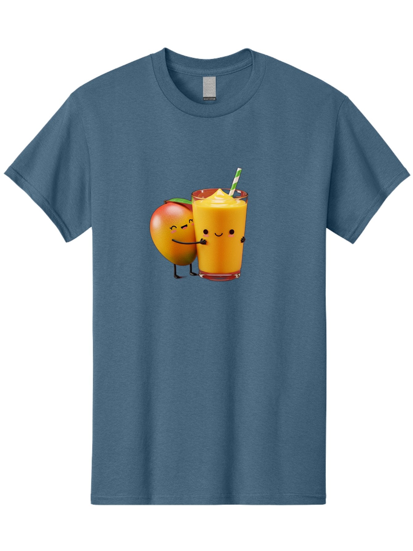 Mango-And-Smoothie Men'S Graphic Tee, 100% Cotton, Comfortable Casual Summer Wear, Machine Washable, Mango Smoothie, Mango Characters, Funny Illustration, Healthy Drink, Cartoon Fruit, Refreshing Beverage, Orange Juice, Happy Face, Bac134 14