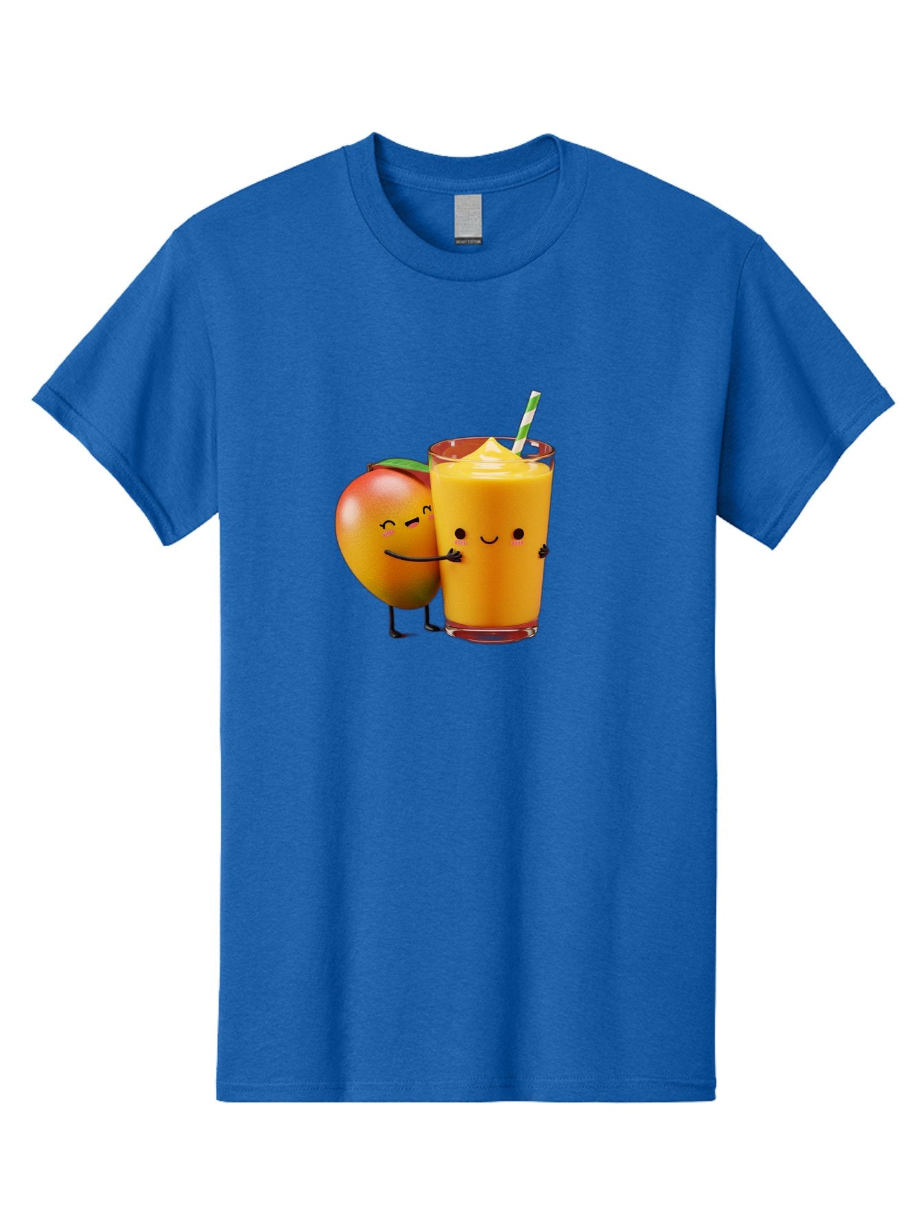 Mango-And-Smoothie Men'S Graphic Tee, 100% Cotton, Comfortable Casual Summer Wear, Machine Washable, Mango Smoothie, Mango Characters, Funny Illustration, Healthy Drink, Cartoon Fruit, Refreshing Beverage, Orange Juice, Happy Face, Bac134