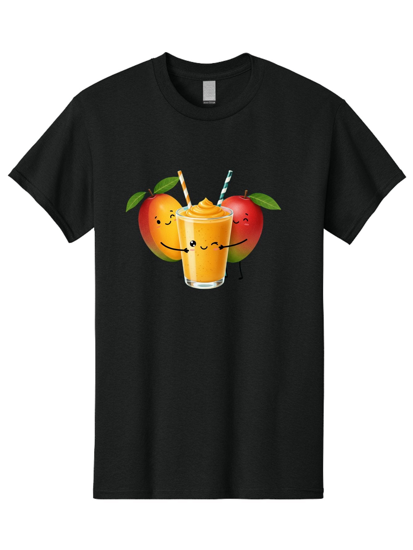 Mango-Apple-Smoothie Men'S Graphic Tee, 100% Cotton, Comfortable Casual Summer Wear, Machine Washable, Mango Smoothie, Apple Characters, Orange Drink, Cartoon Style, Happy Fruits, Smiling Faces, Healthy Beverage, Refreshing Drink, Bac135 13