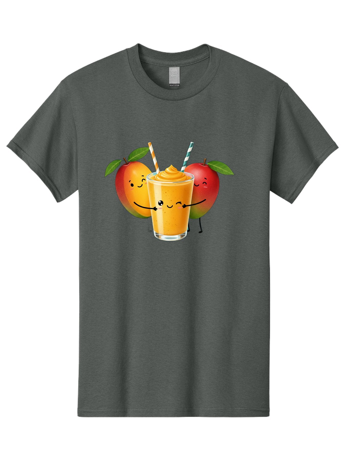 Mango-Apple-Smoothie Men'S Graphic Tee, 100% Cotton, Comfortable Casual Summer Wear, Machine Washable, Mango Smoothie, Apple Characters, Orange Drink, Cartoon Style, Happy Fruits, Smiling Faces, Healthy Beverage, Refreshing Drink, Bac135 6