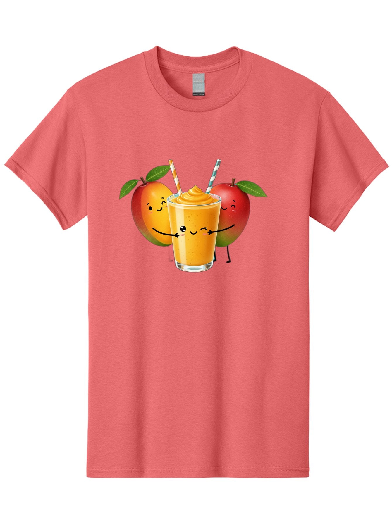 Mango-Apple-Smoothie Men'S Graphic Tee, 100% Cotton, Comfortable Casual Summer Wear, Machine Washable, Mango Smoothie, Apple Characters, Orange Drink, Cartoon Style, Happy Fruits, Smiling Faces, Healthy Beverage, Refreshing Drink, Bac135 9