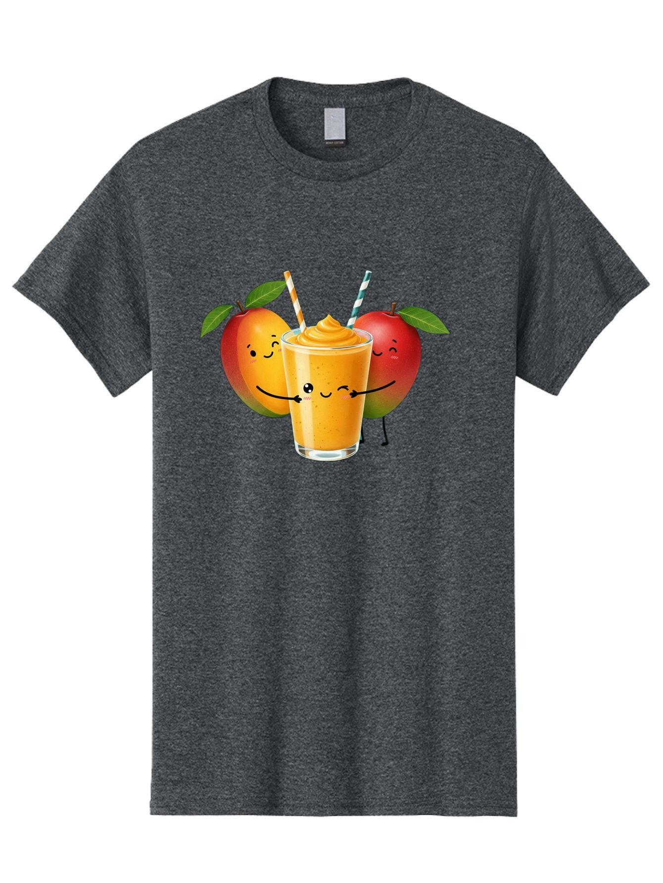 Mango-Apple-Smoothie Men'S Graphic Tee, 100% Cotton, Comfortable Casual Summer Wear, Machine Washable, Mango Smoothie, Apple Characters, Orange Drink, Cartoon Style, Happy Fruits, Smiling Faces, Healthy Beverage, Refreshing Drink, Bac135 3