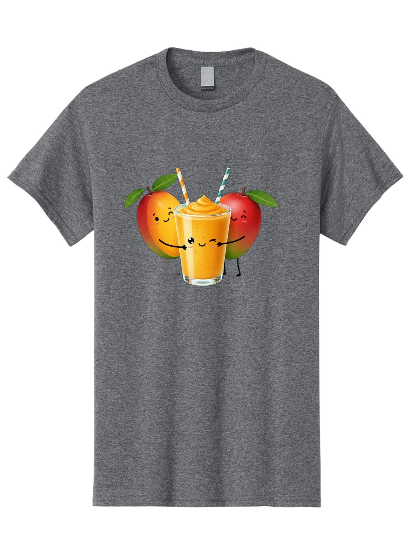 Mango-Apple-Smoothie Men'S Graphic Tee, 100% Cotton, Comfortable Casual Summer Wear, Machine Washable, Mango Smoothie, Apple Characters, Orange Drink, Cartoon Style, Happy Fruits, Smiling Faces, Healthy Beverage, Refreshing Drink, Bac135 5