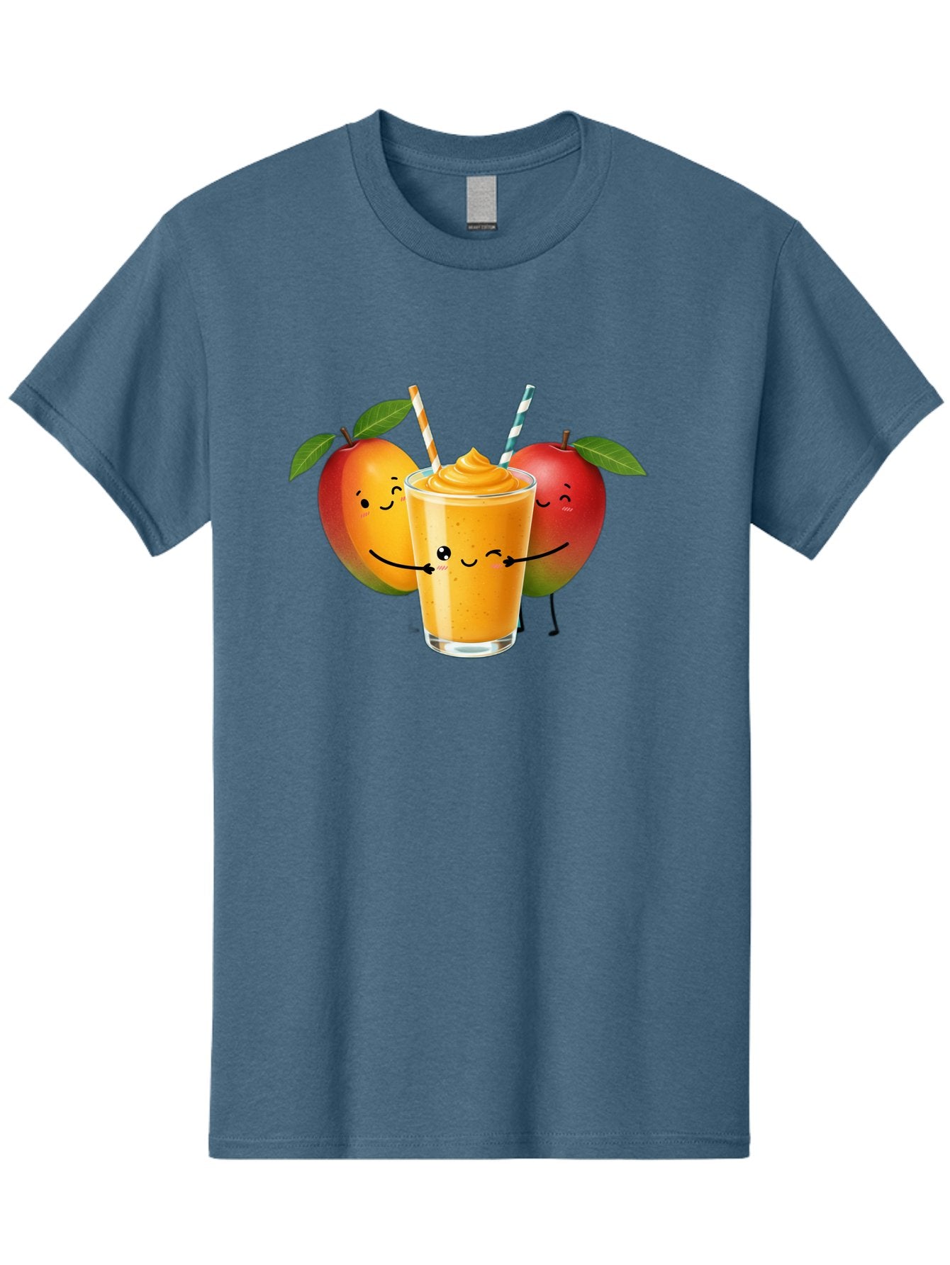 Mango-Apple-Smoothie Men'S Graphic Tee, 100% Cotton, Comfortable Casual Summer Wear, Machine Washable, Mango Smoothie, Apple Characters, Orange Drink, Cartoon Style, Happy Fruits, Smiling Faces, Healthy Beverage, Refreshing Drink, Bac135