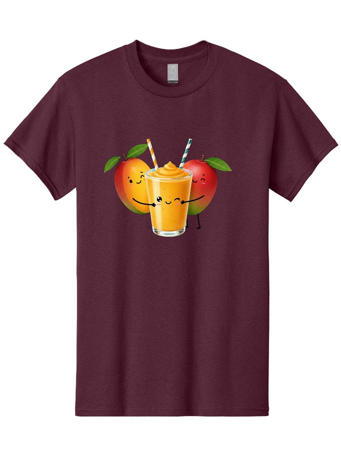 Mango-Apple-Smoothie Men'S Graphic Tee, 100% Cotton, Comfortable Casual Summer Wear, Machine Washable, Mango Smoothie, Apple Characters, Orange Drink, Cartoon Style, Happy Fruits, Smiling Faces, Healthy Beverage, Refreshing Drink, Bac135 11