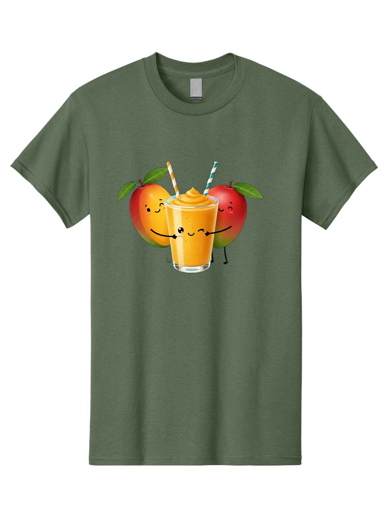 Mango-Apple-Smoothie Men'S Graphic Tee, 100% Cotton, Comfortable Casual Summer Wear, Machine Washable, Mango Smoothie, Apple Characters, Orange Drink, Cartoon Style, Happy Fruits, Smiling Faces, Healthy Beverage, Refreshing Drink, Bac135 4