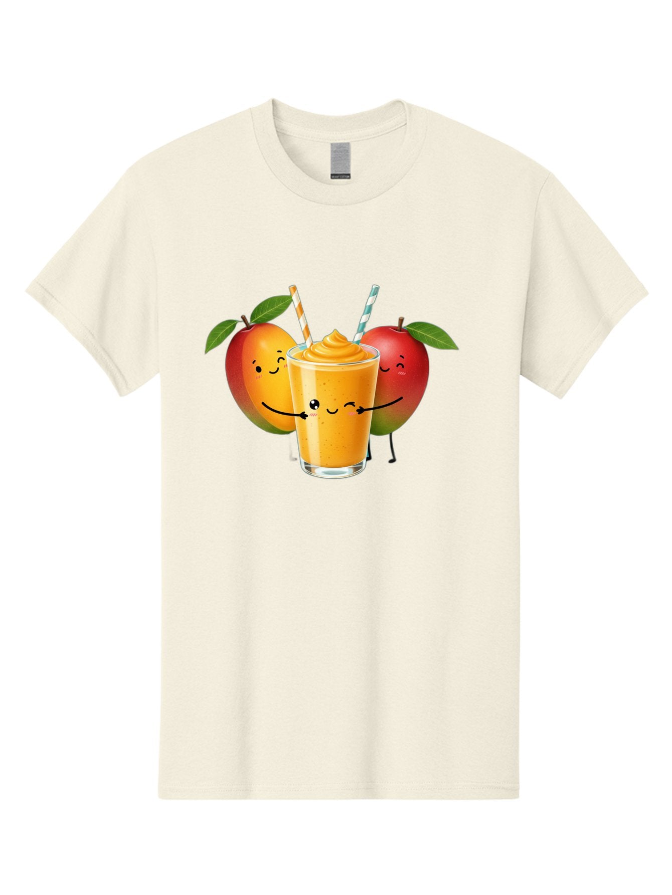 Mango-Apple-Smoothie Men'S Graphic Tee, 100% Cotton, Comfortable Casual Summer Wear, Machine Washable, Mango Smoothie, Apple Characters, Orange Drink, Cartoon Style, Happy Fruits, Smiling Faces, Healthy Beverage, Refreshing Drink, Bac135 10