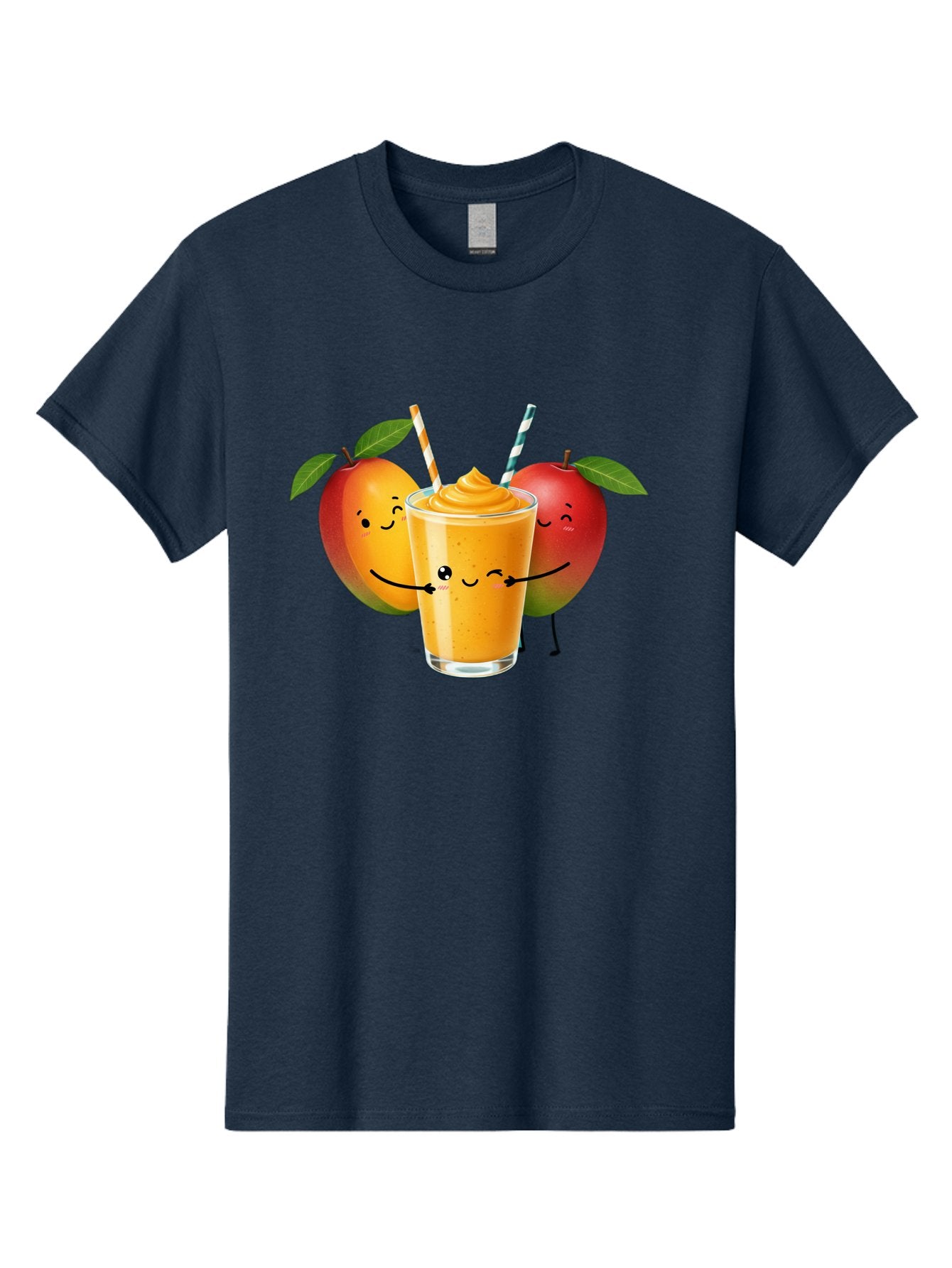 Mango-Apple-Smoothie Men'S Graphic Tee, 100% Cotton, Comfortable Casual Summer Wear, Machine Washable, Mango Smoothie, Apple Characters, Orange Drink, Cartoon Style, Happy Fruits, Smiling Faces, Healthy Beverage, Refreshing Drink, Bac135 7