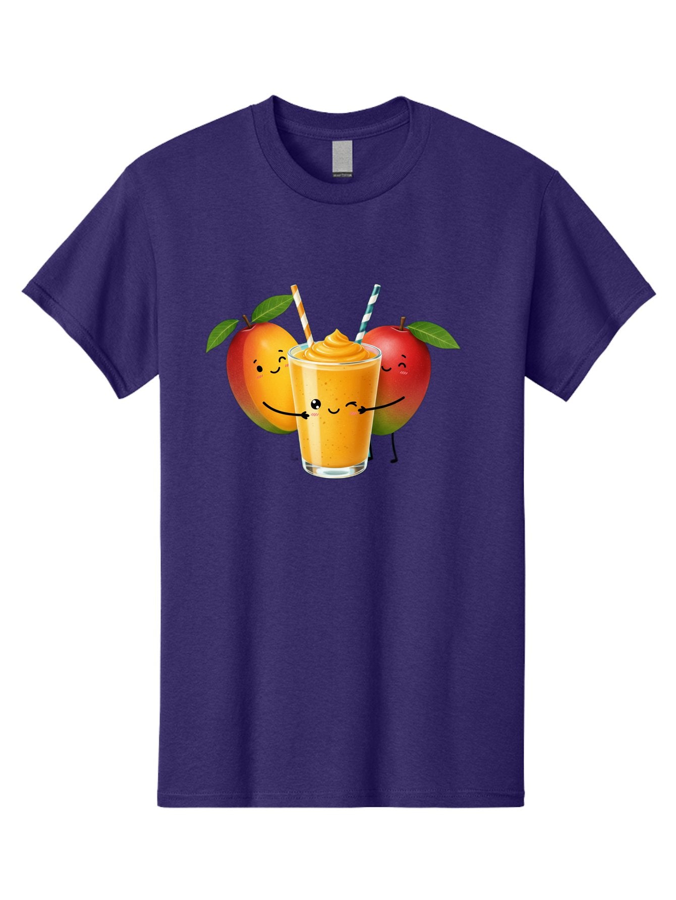 Mango-Apple-Smoothie Men'S Graphic Tee, 100% Cotton, Comfortable Casual Summer Wear, Machine Washable, Mango Smoothie, Apple Characters, Orange Drink, Cartoon Style, Happy Fruits, Smiling Faces, Healthy Beverage, Refreshing Drink, Bac135 14