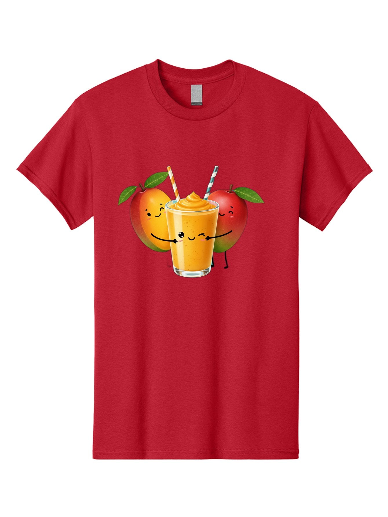 Mango-Apple-Smoothie Men'S Graphic Tee, 100% Cotton, Comfortable Casual Summer Wear, Machine Washable, Mango Smoothie, Apple Characters, Orange Drink, Cartoon Style, Happy Fruits, Smiling Faces, Healthy Beverage, Refreshing Drink, Bac135 8