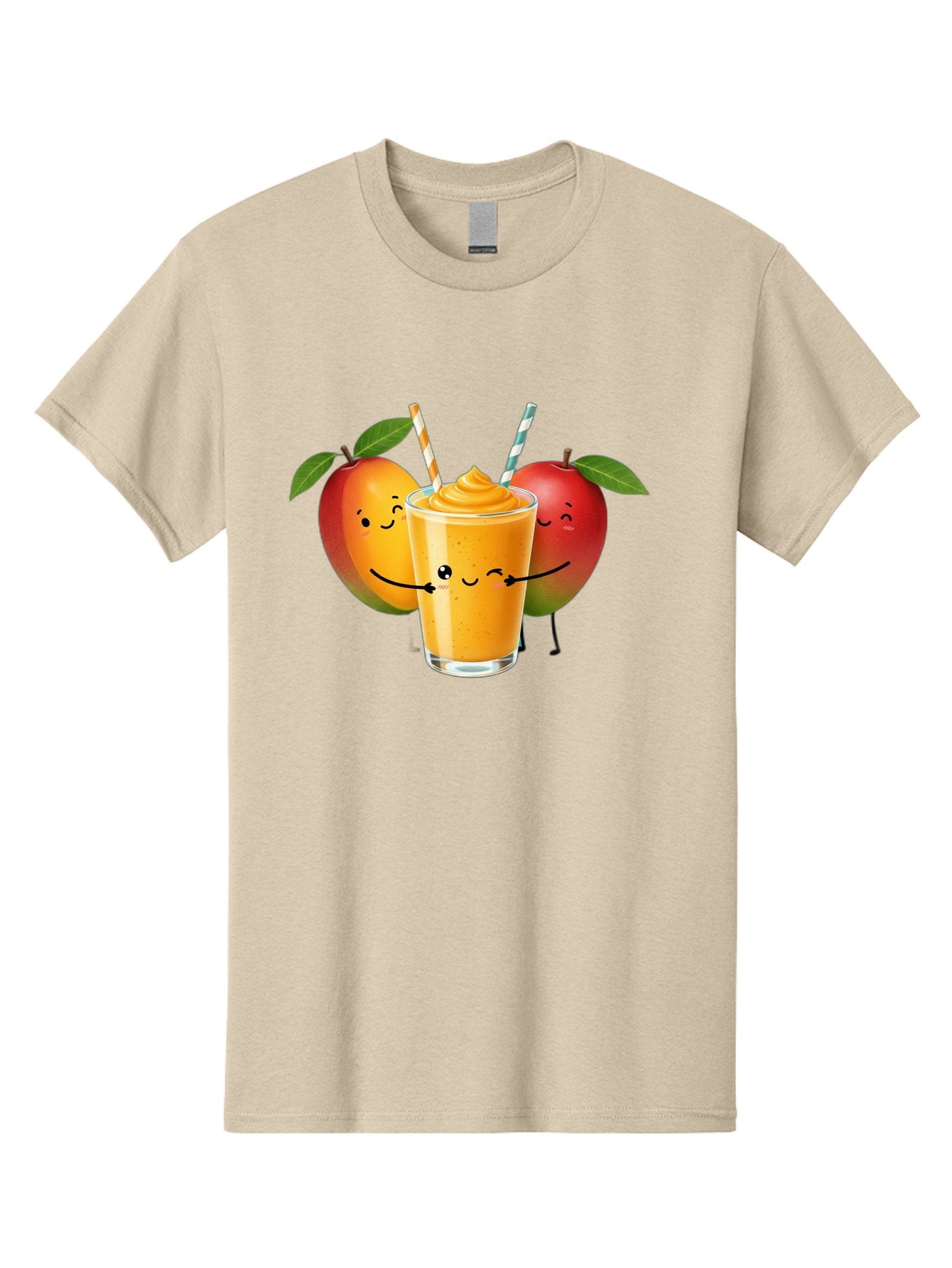 Mango-Apple-Smoothie Men'S Graphic Tee, 100% Cotton, Comfortable Casual Summer Wear, Machine Washable, Mango Smoothie, Apple Characters, Orange Drink, Cartoon Style, Happy Fruits, Smiling Faces, Healthy Beverage, Refreshing Drink, Bac135